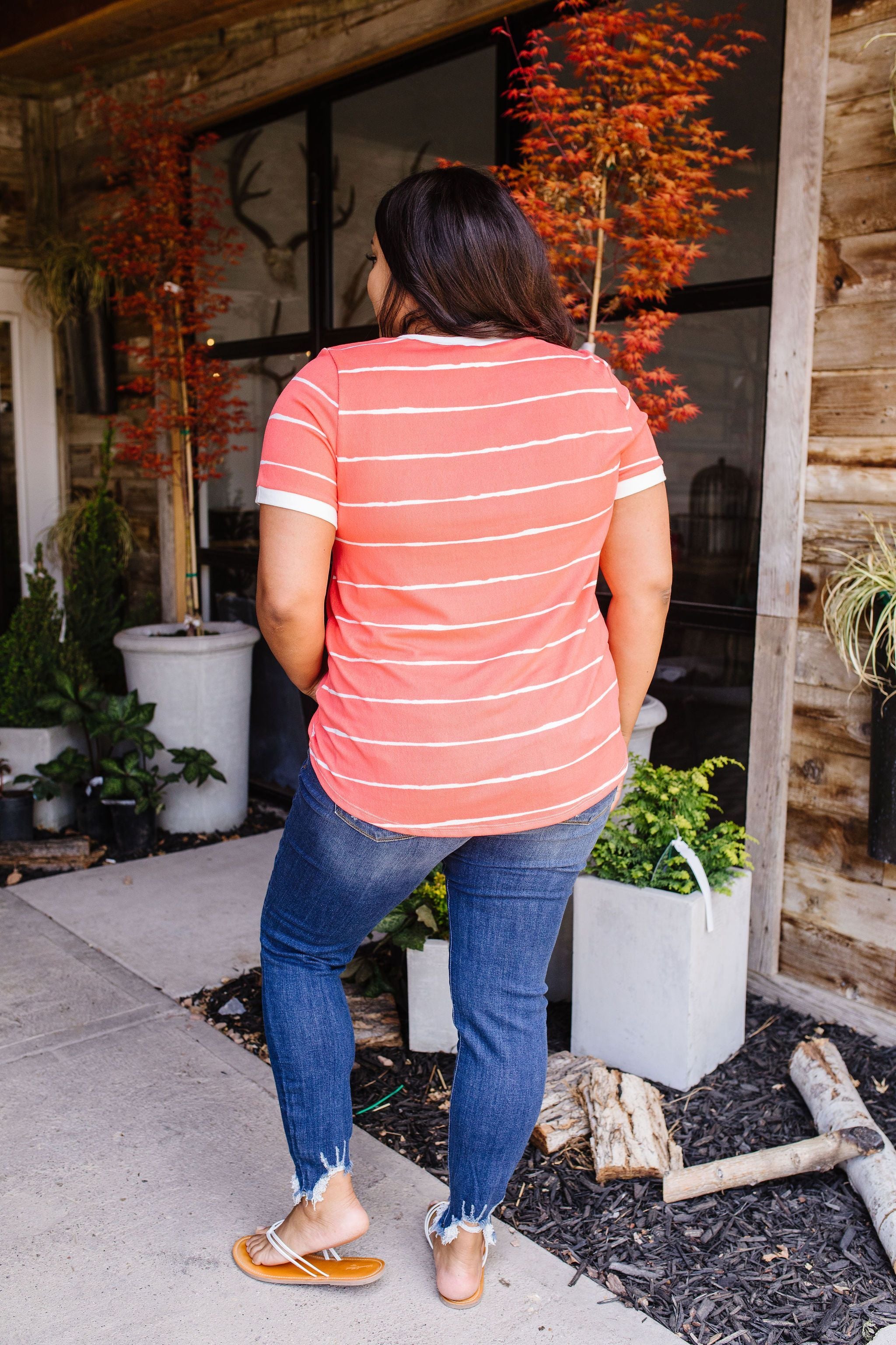 Play Day Coral Striped Top