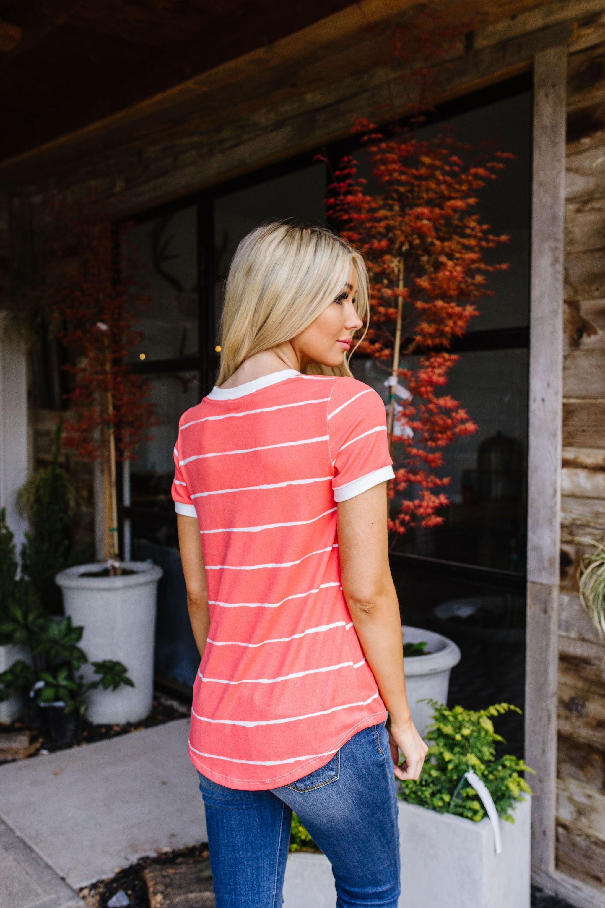 Play Day Coral Striped Top