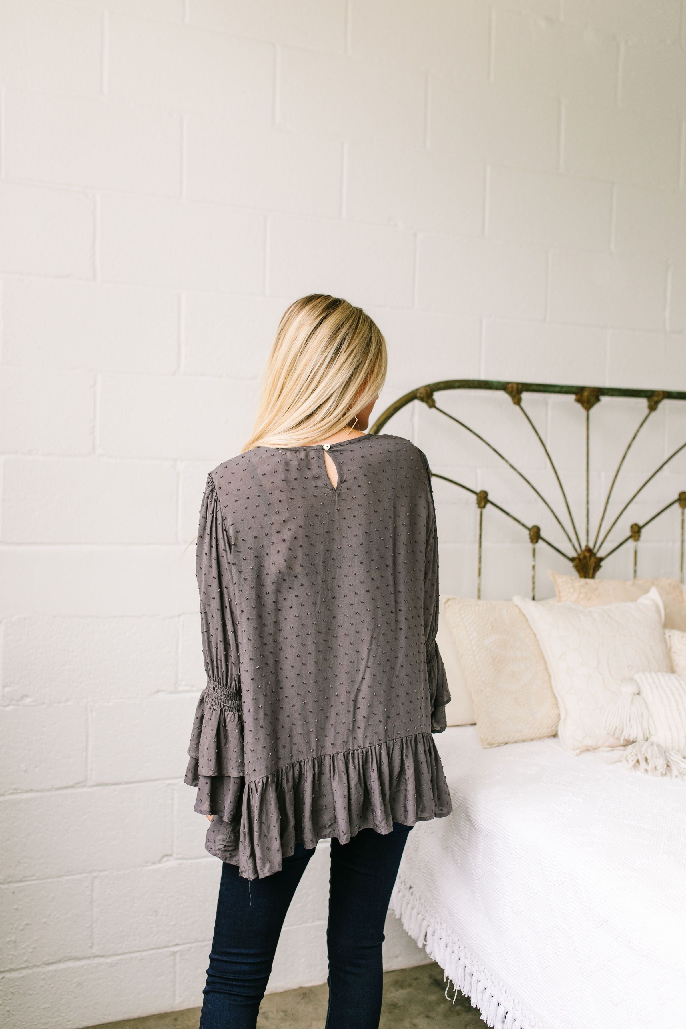 Play It Again Samantha Lace Top In Charcoal - ALL SALES FINAL