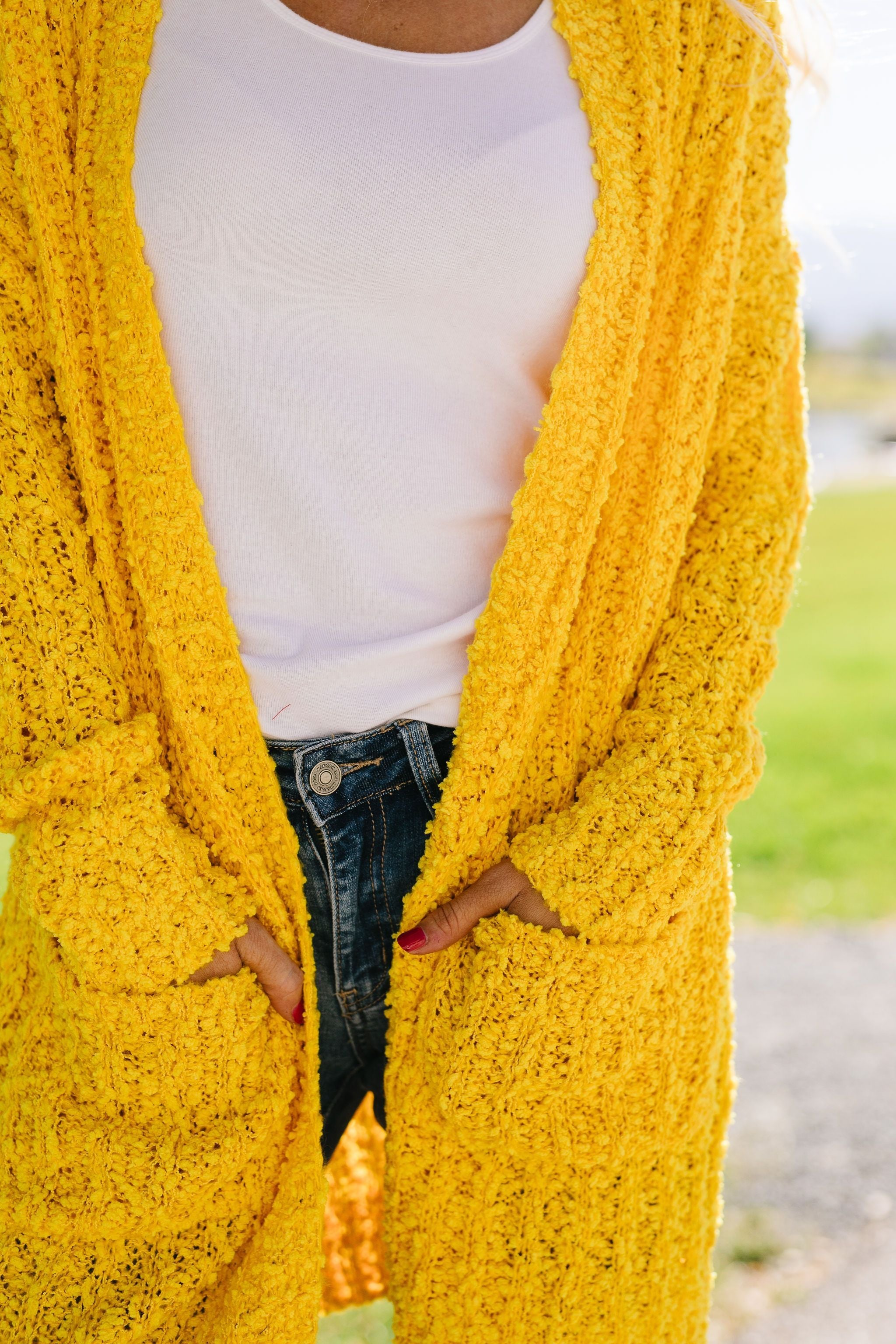 Pocketed Popcorn Cardigan In Honey