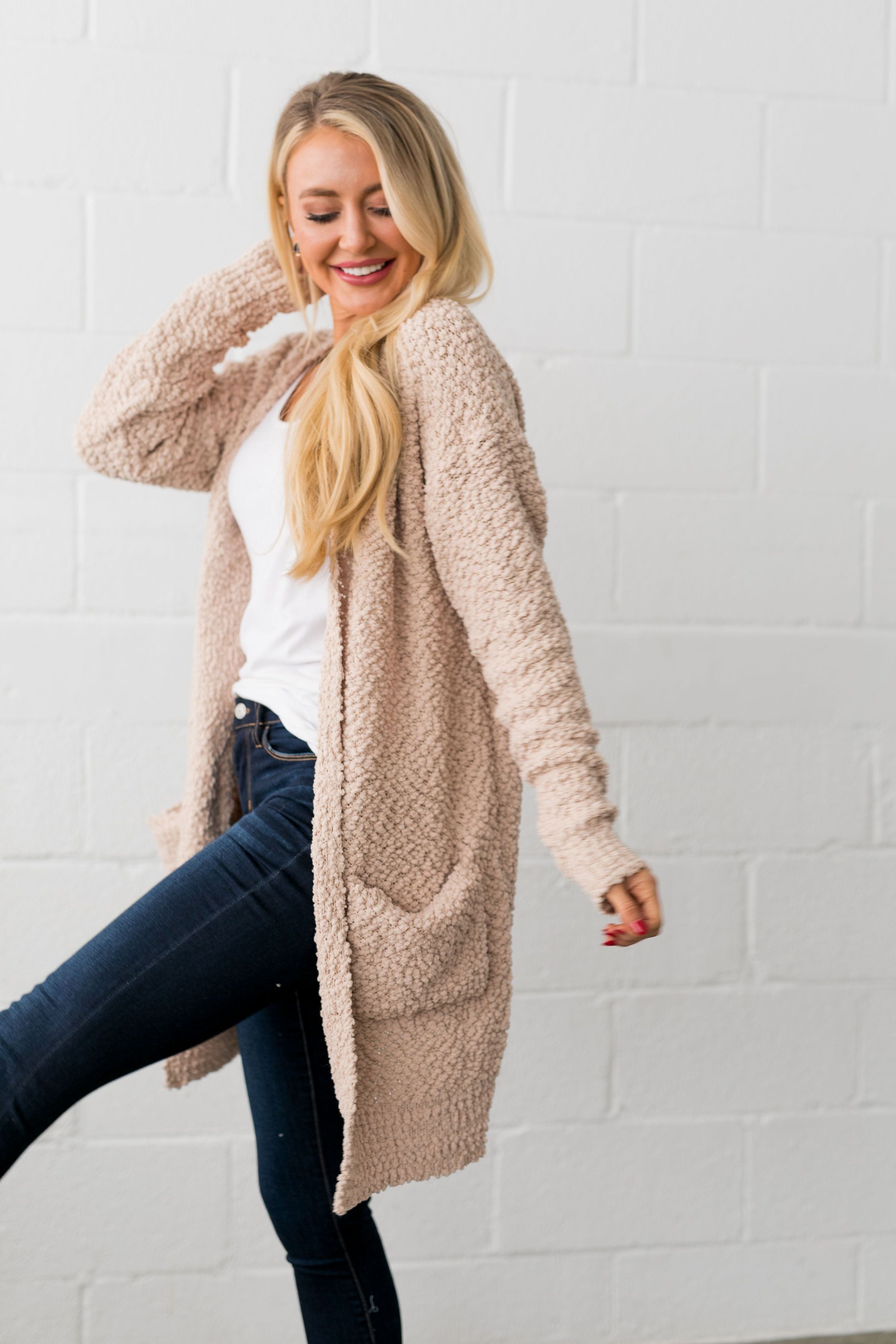 Popcorn Popping Cardigan In Oatmeal