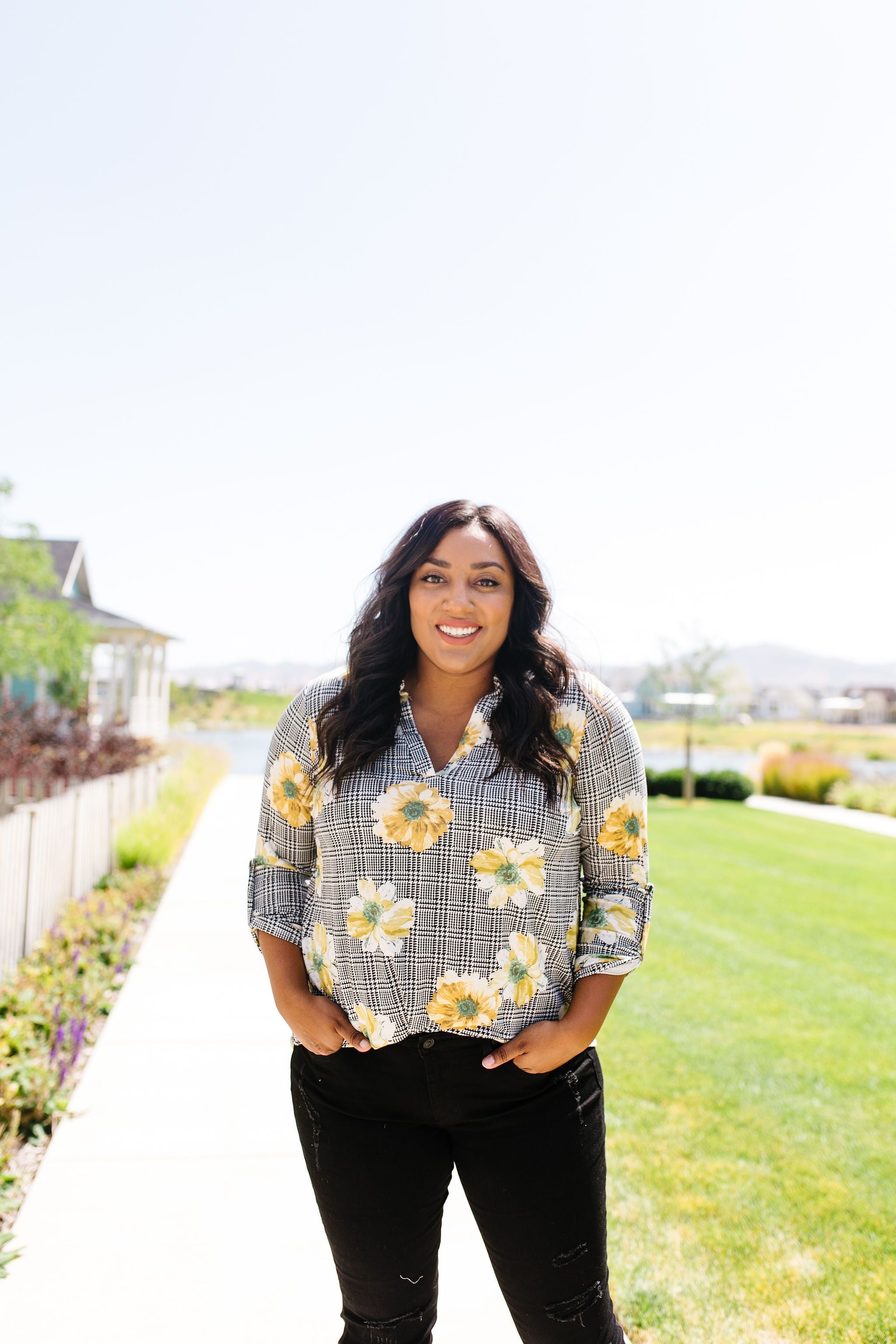 Poppies On Plaid Blouse