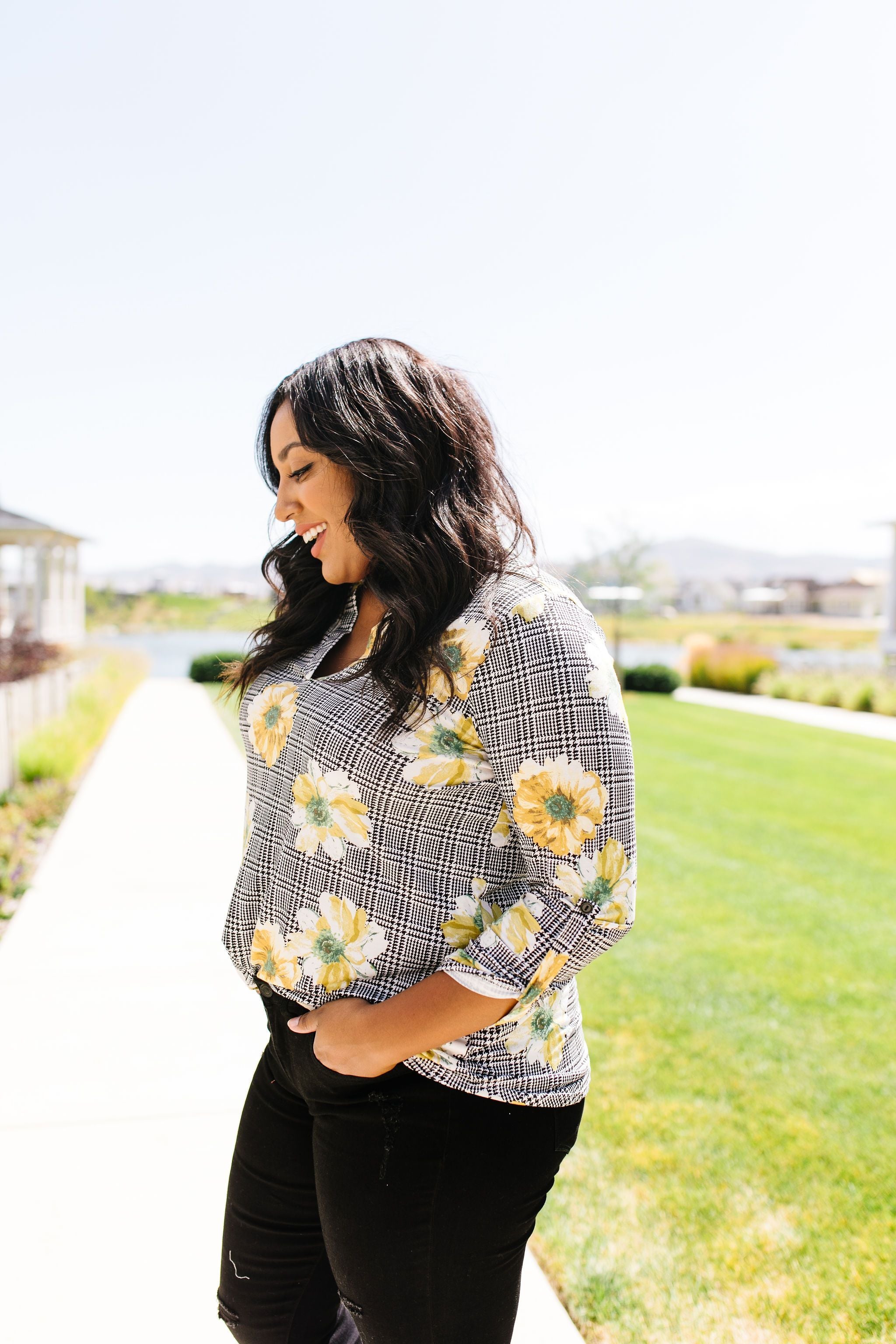 Poppies On Plaid Blouse