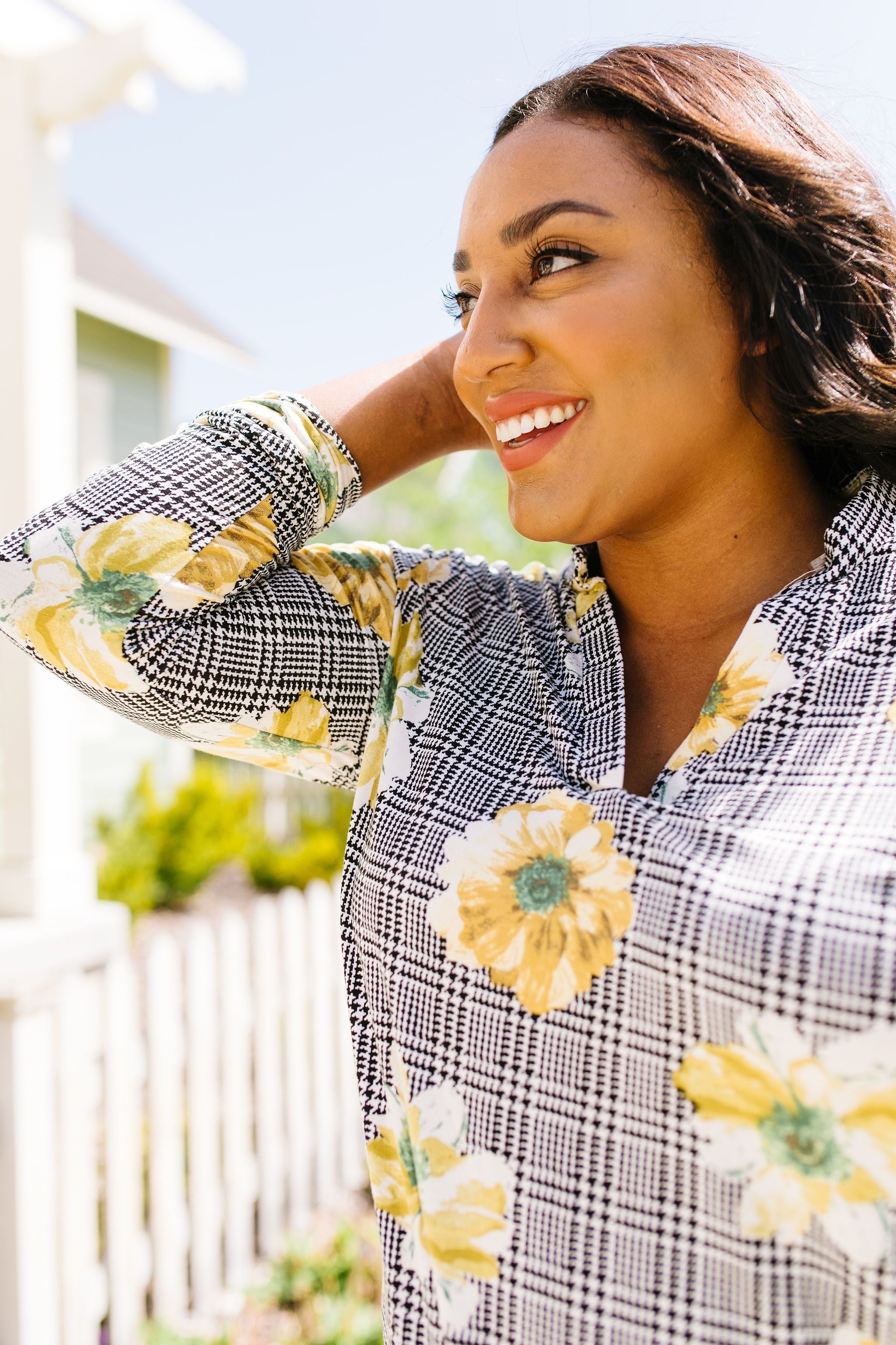 Poppies On Plaid Blouse