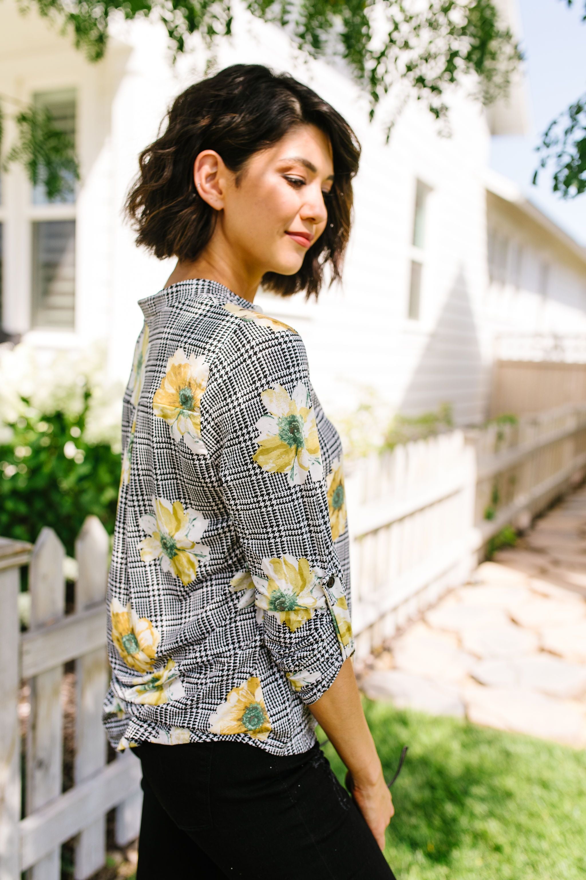 Poppies On Plaid Blouse