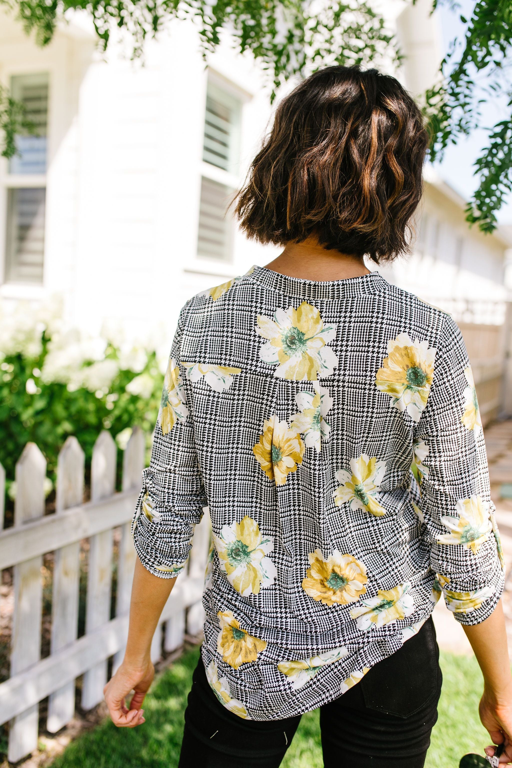 Poppies On Plaid Blouse