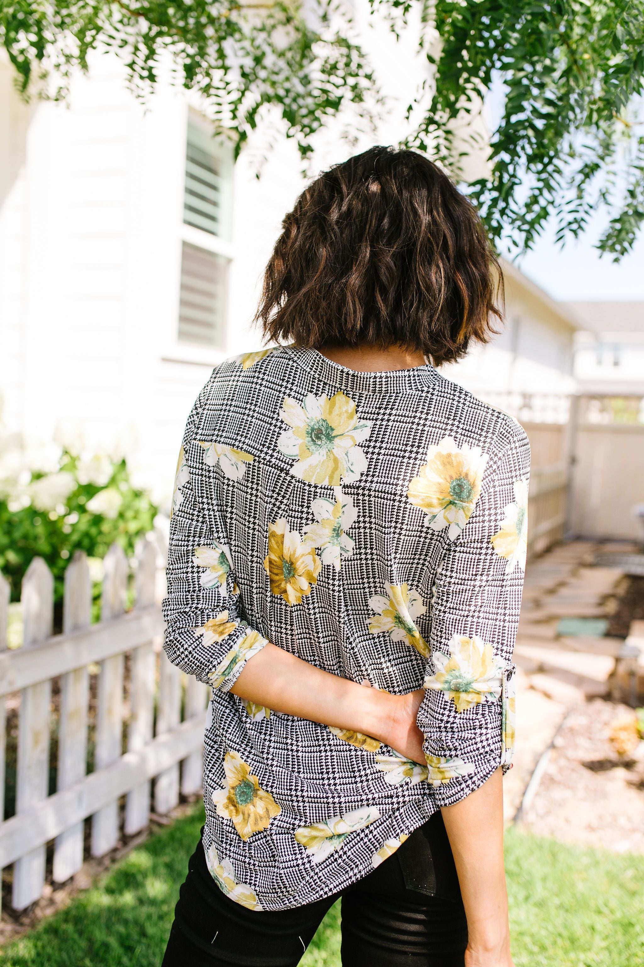 Poppies On Plaid Blouse