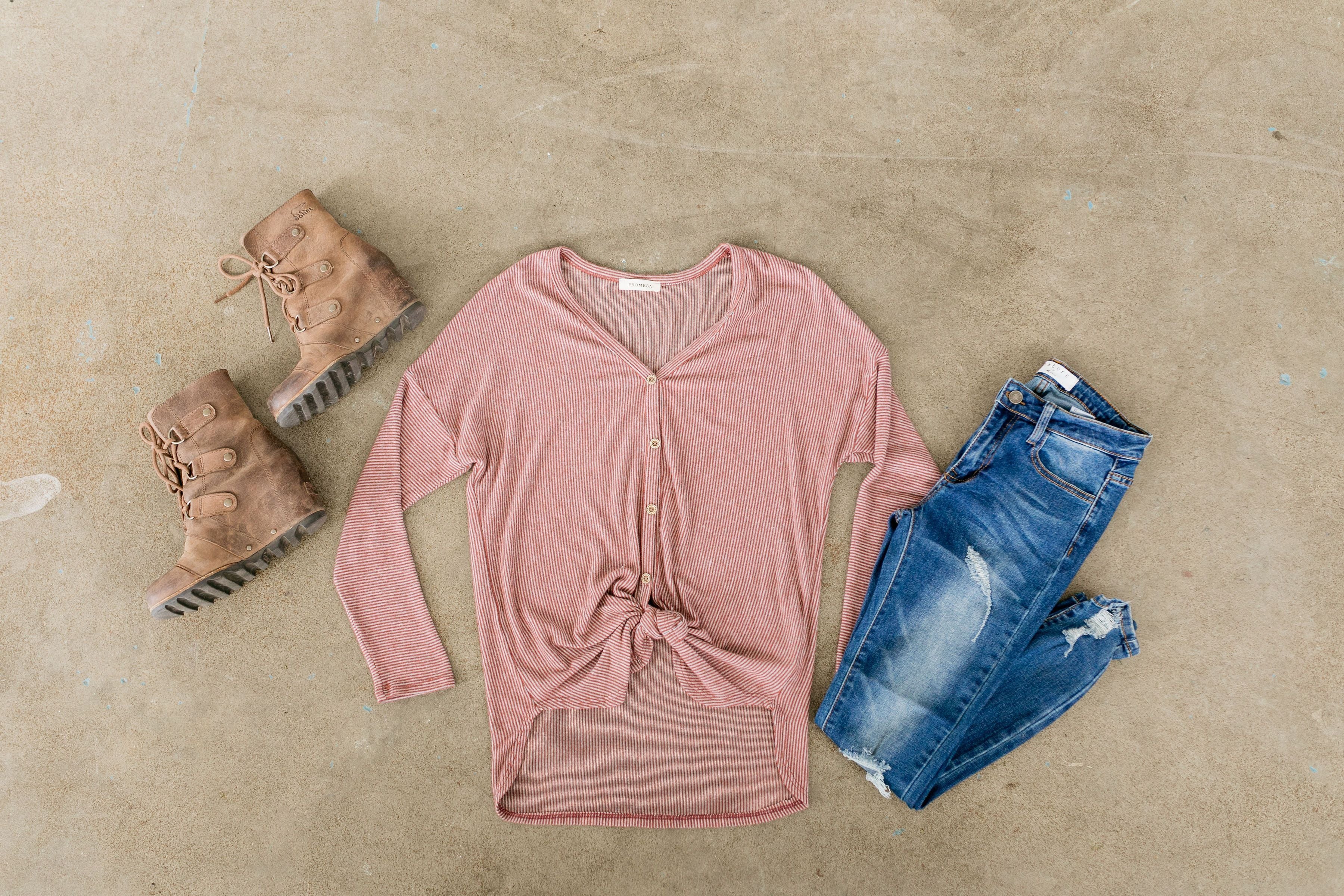 Pretty Pinstriped Button-Down In Burgundy + Gray