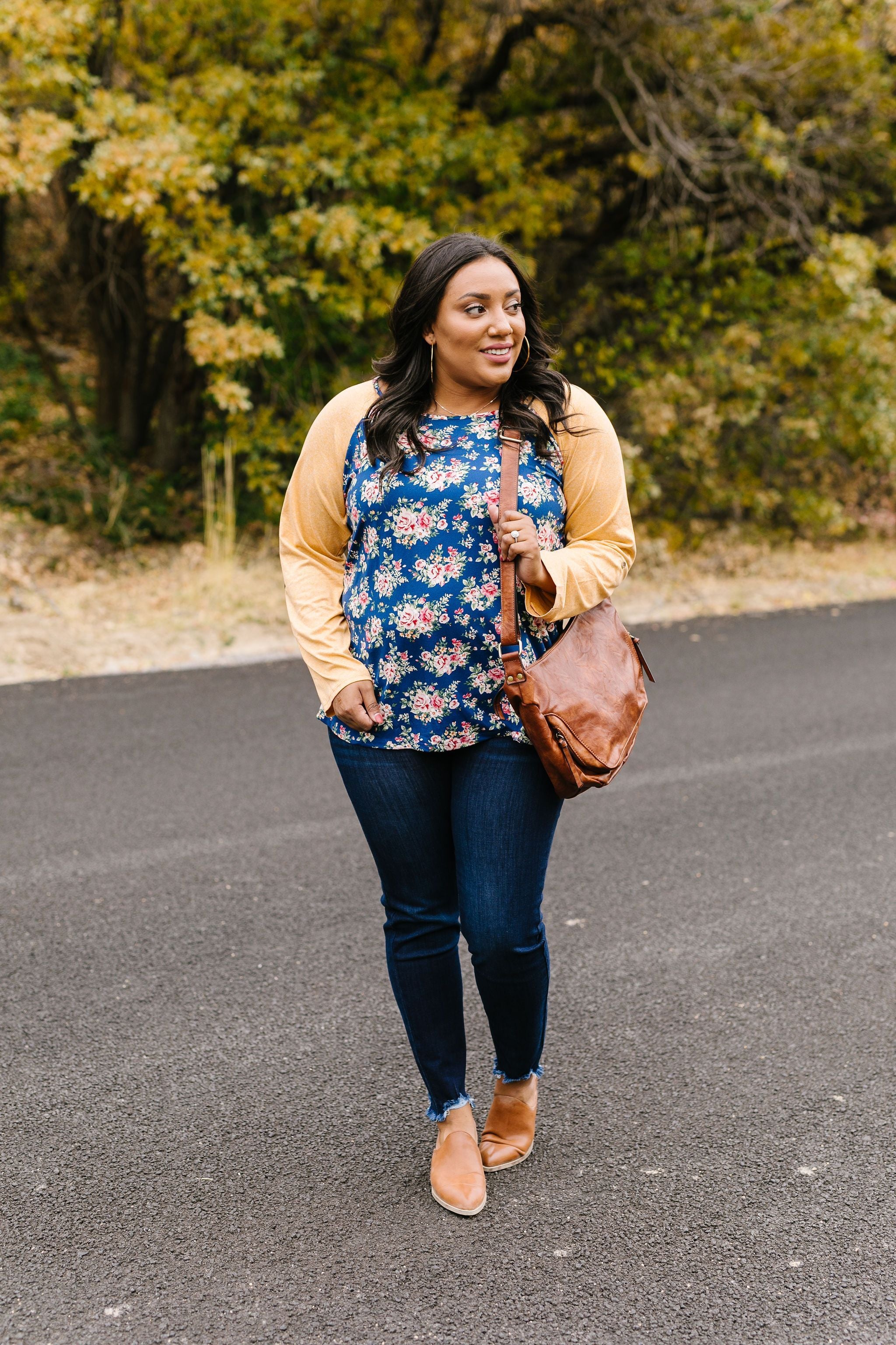 Raglan Floral Long Sleeved Top