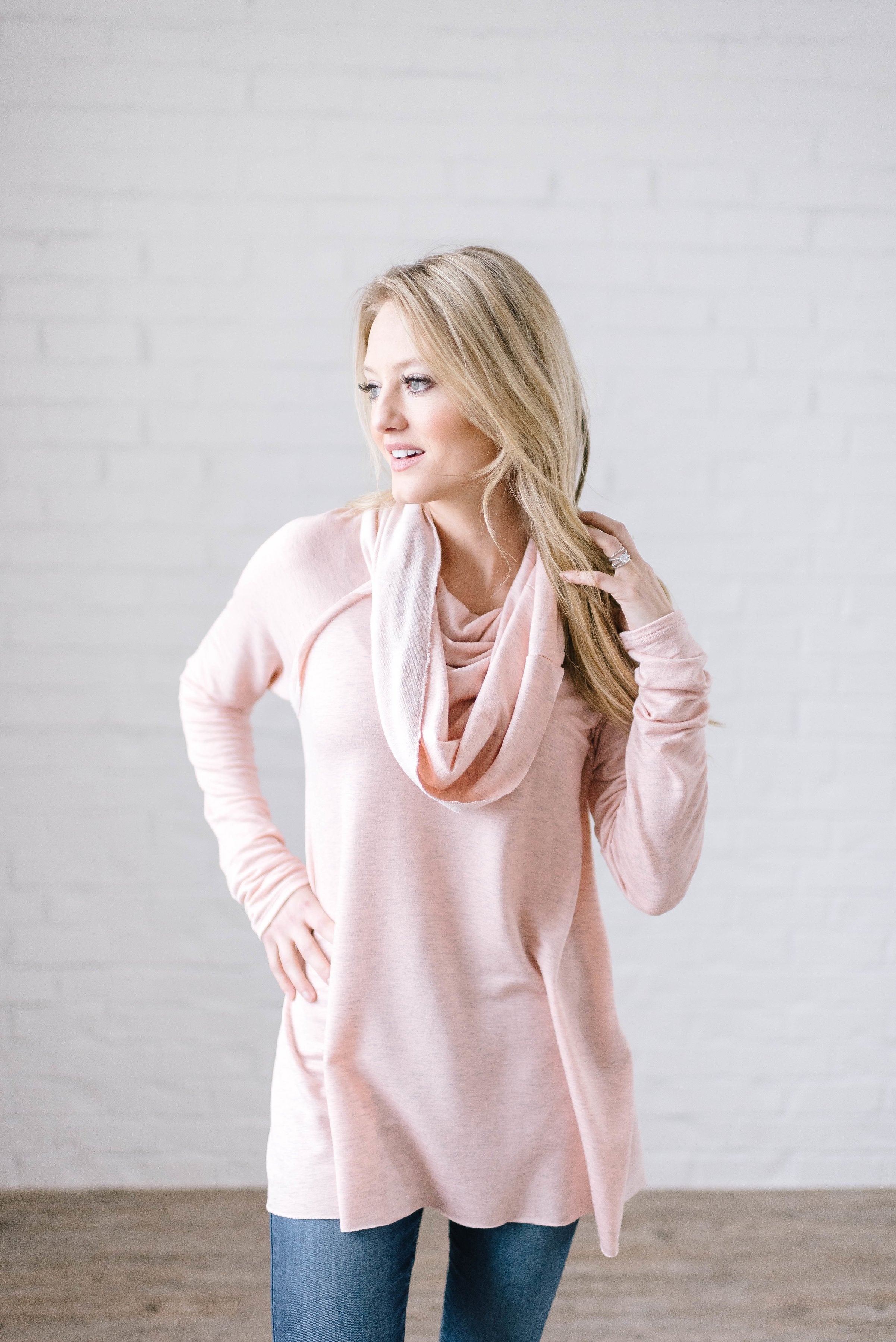 Rainy Day Cowl Neck Tunic in Light Pink