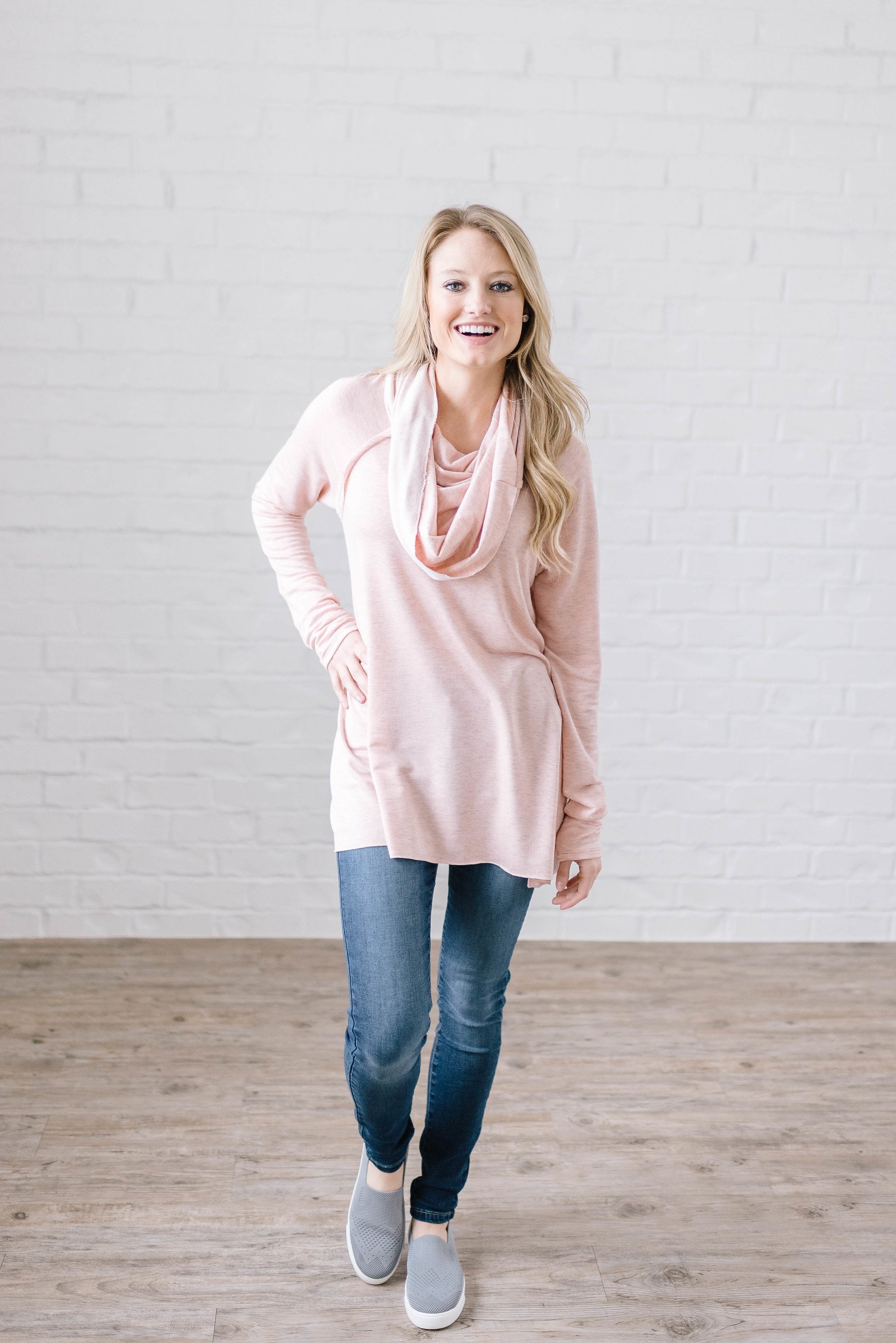 Rainy Day Cowl Neck Tunic in Light Pink