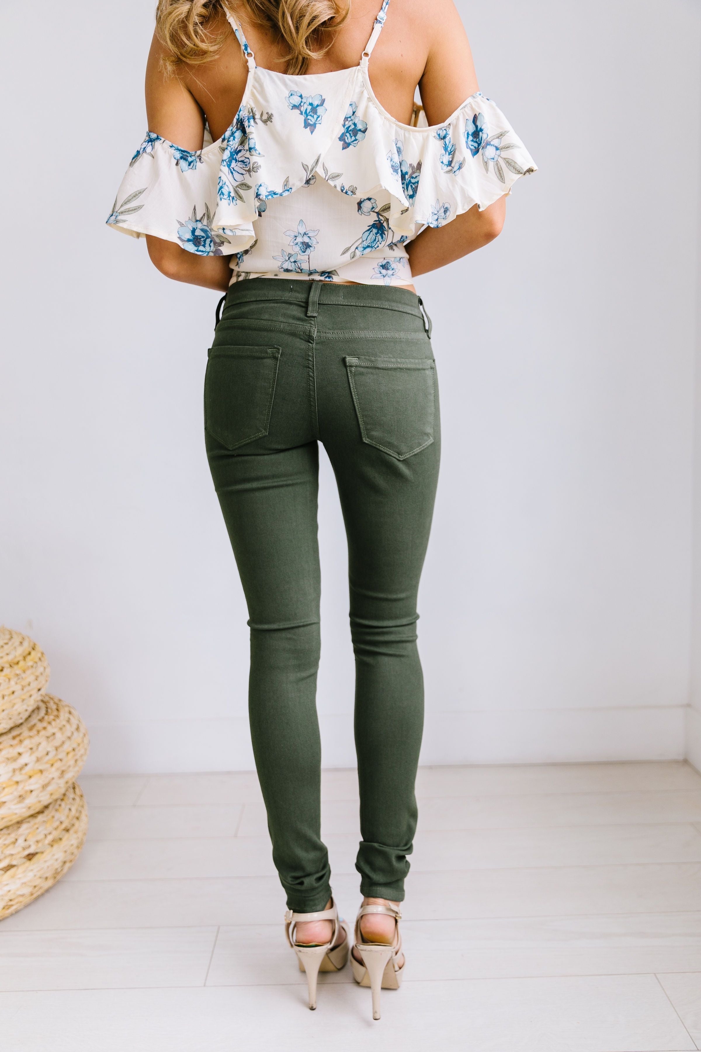 Ripped Knee Olive Skinny Jeans