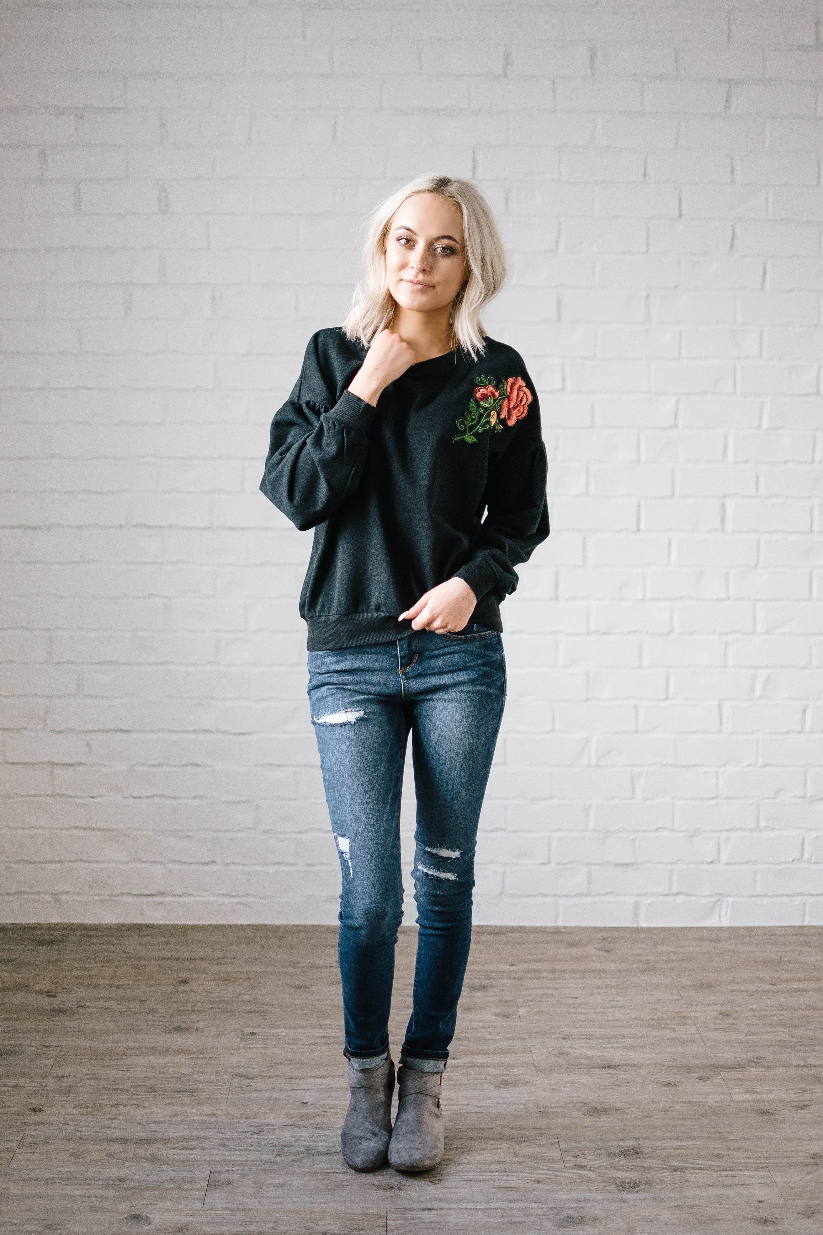 Rock And Roses Top in Black