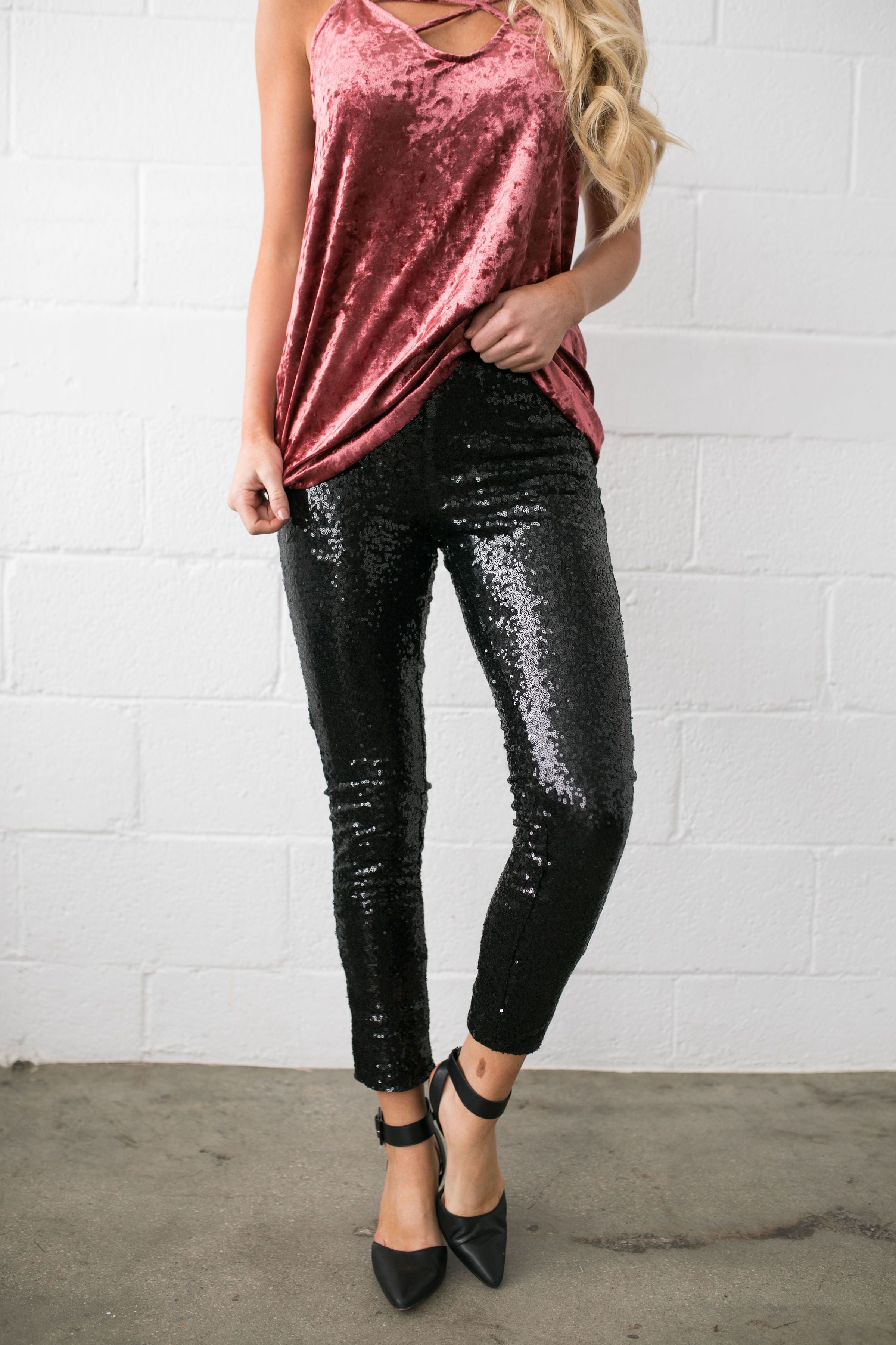 Rockin' Rockette Sequined Leggings In Black - ALL SALES FINAL