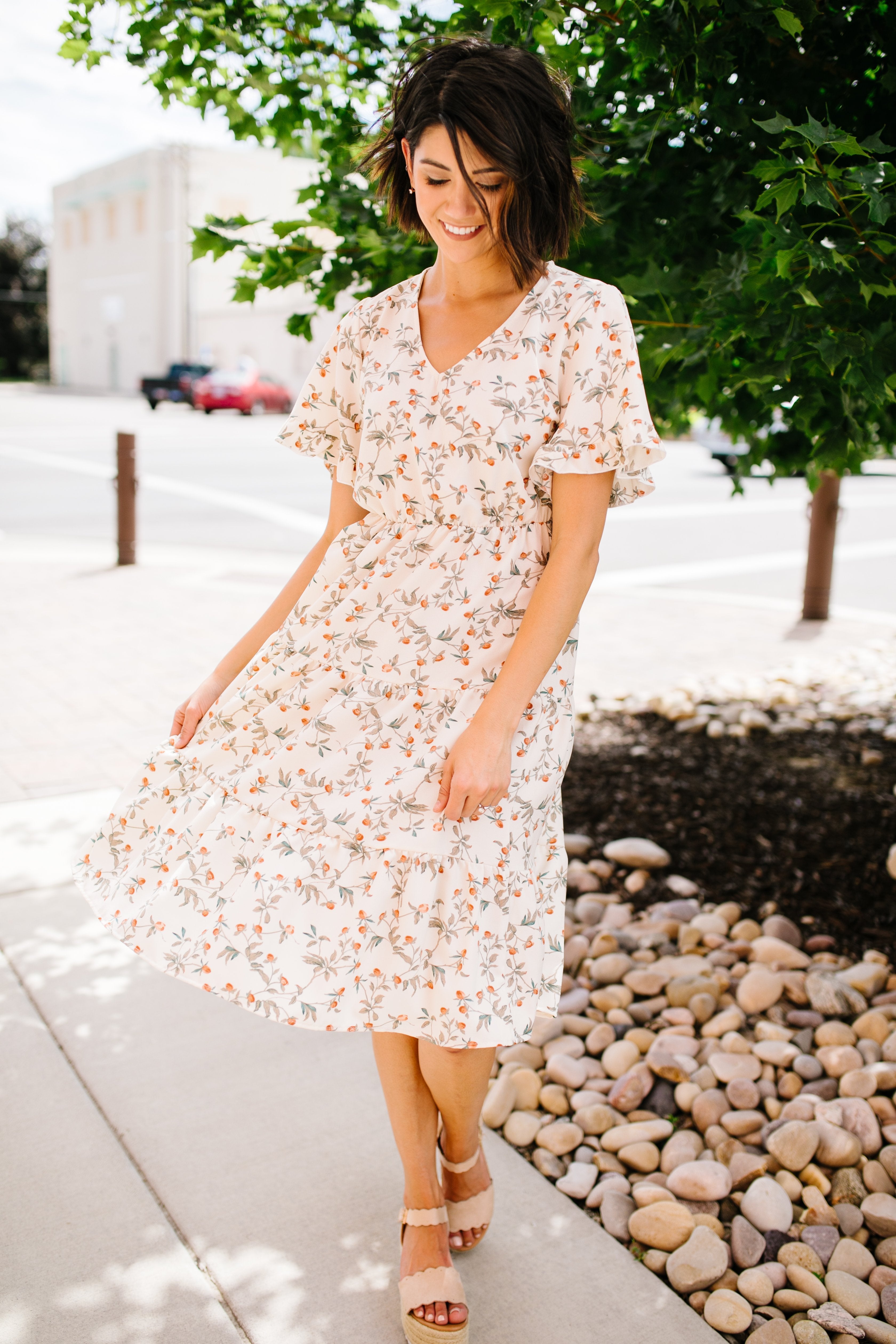 Romantic Rose Bud Midi Dress