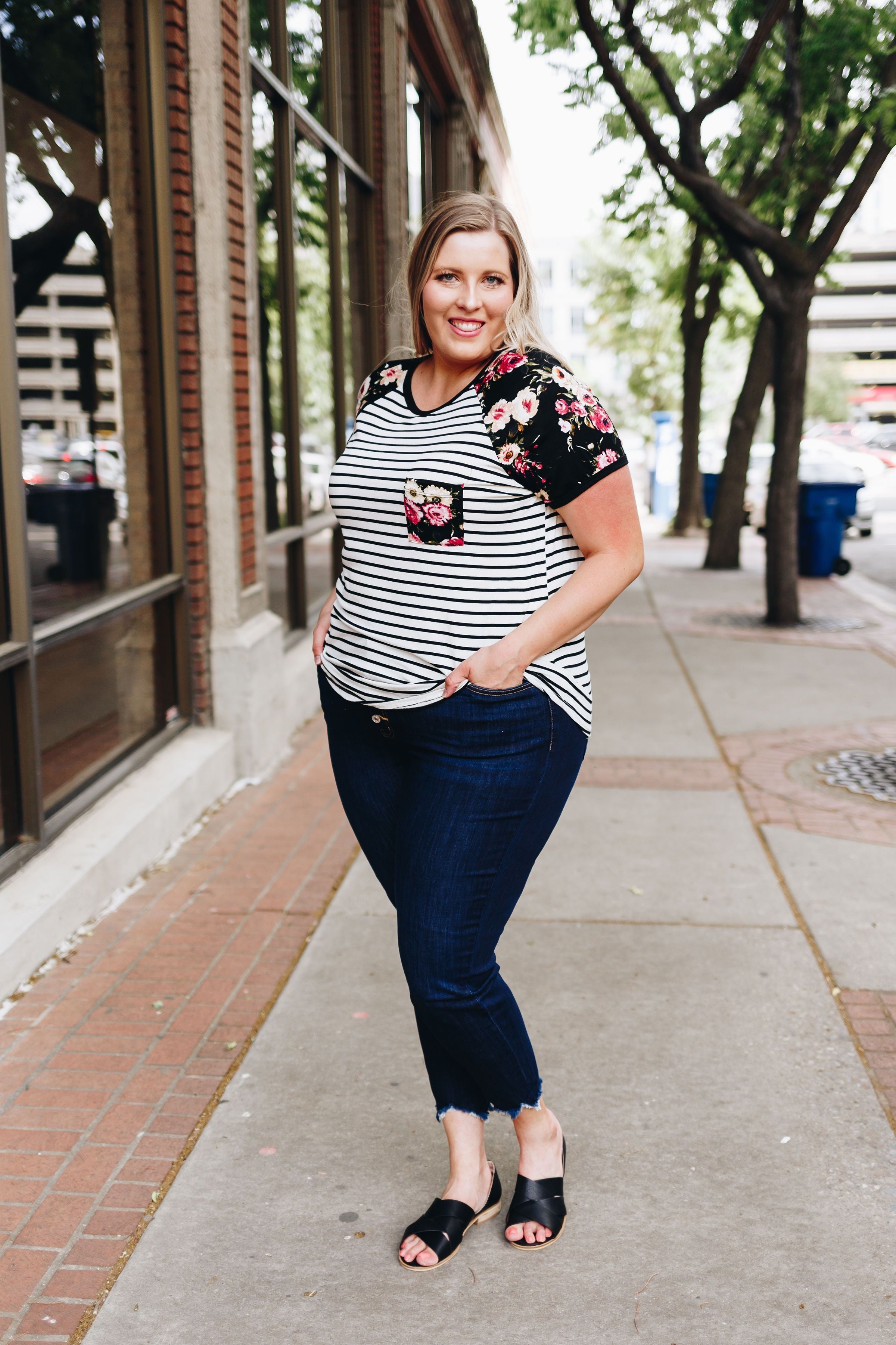 Rosie Flowers + Stripes Raglan Tee