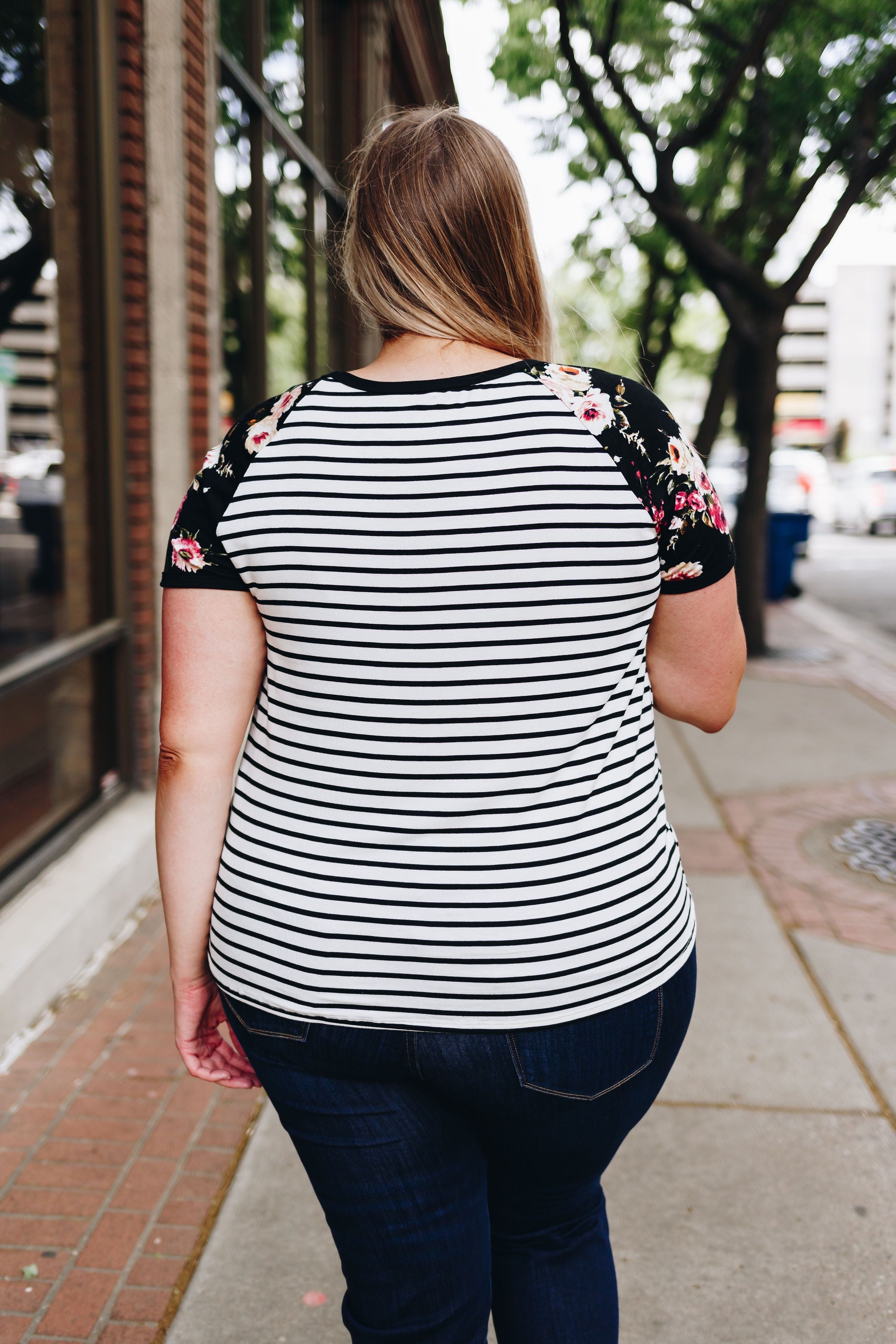 Rosie Flowers + Stripes Raglan Tee
