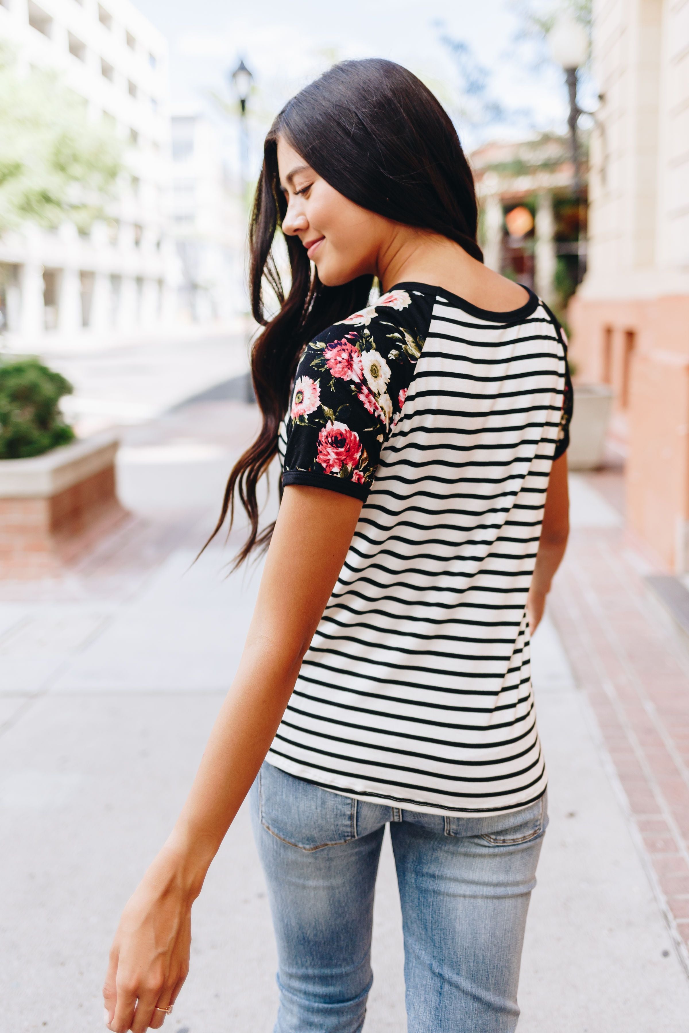 Rosie Flowers + Stripes Raglan Tee