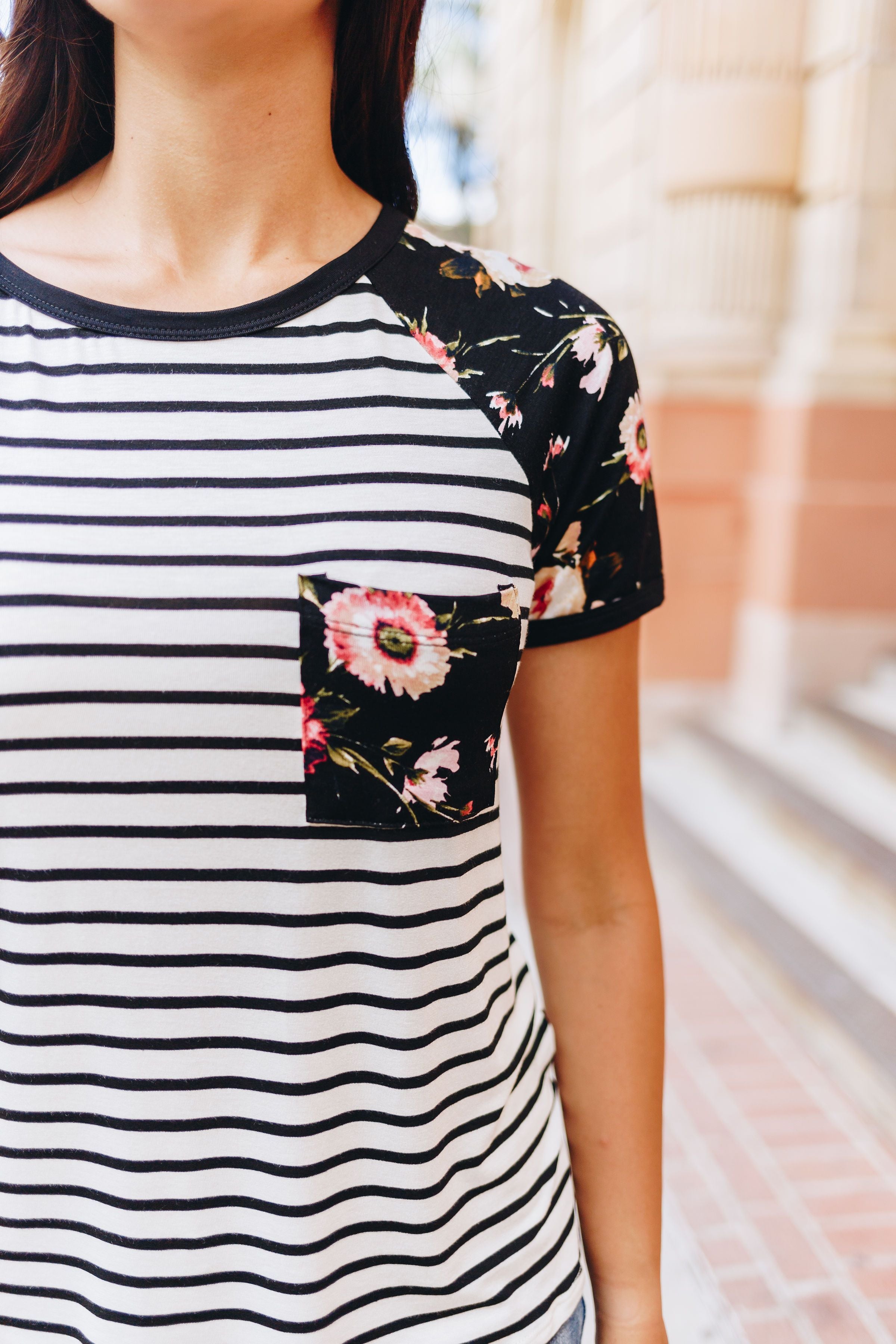 Rosie Flowers + Stripes Raglan Tee