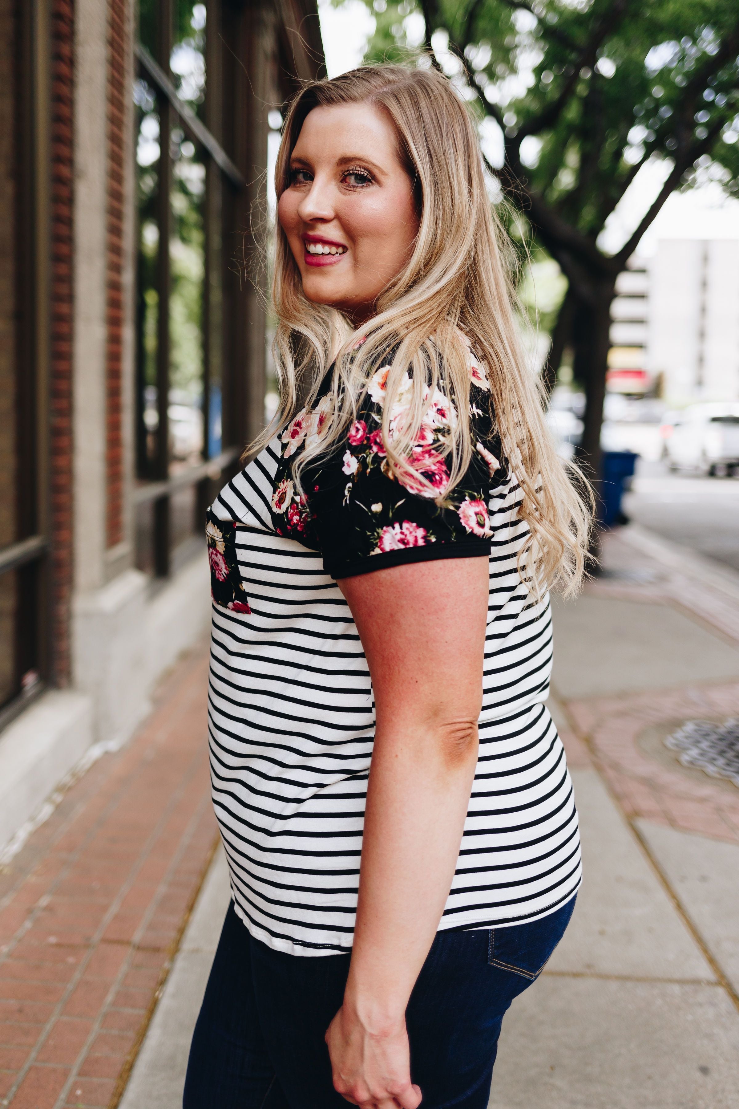 Rosie Flowers + Stripes Raglan Tee