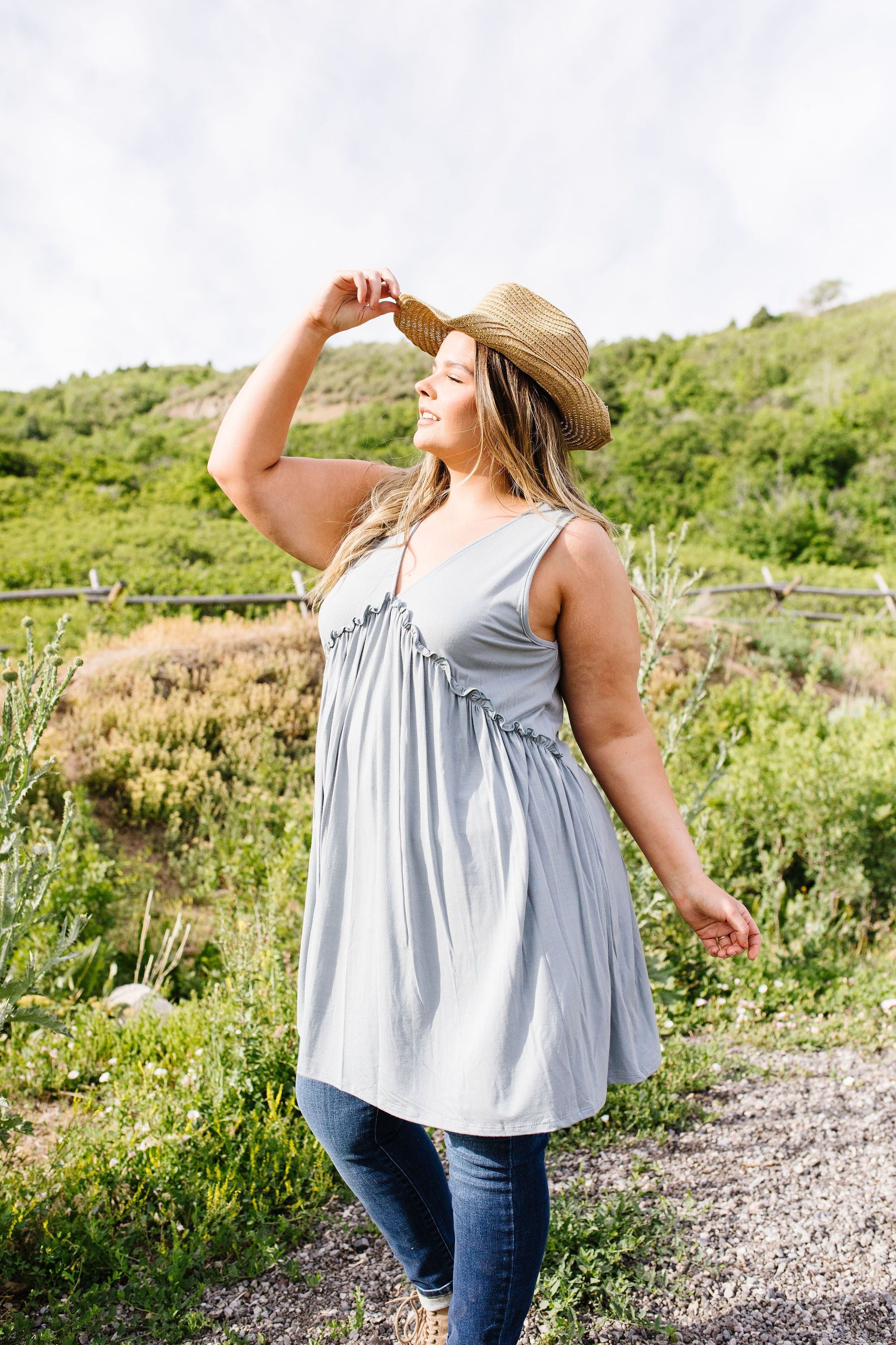 Ruffled V Babydoll Dress In Sage