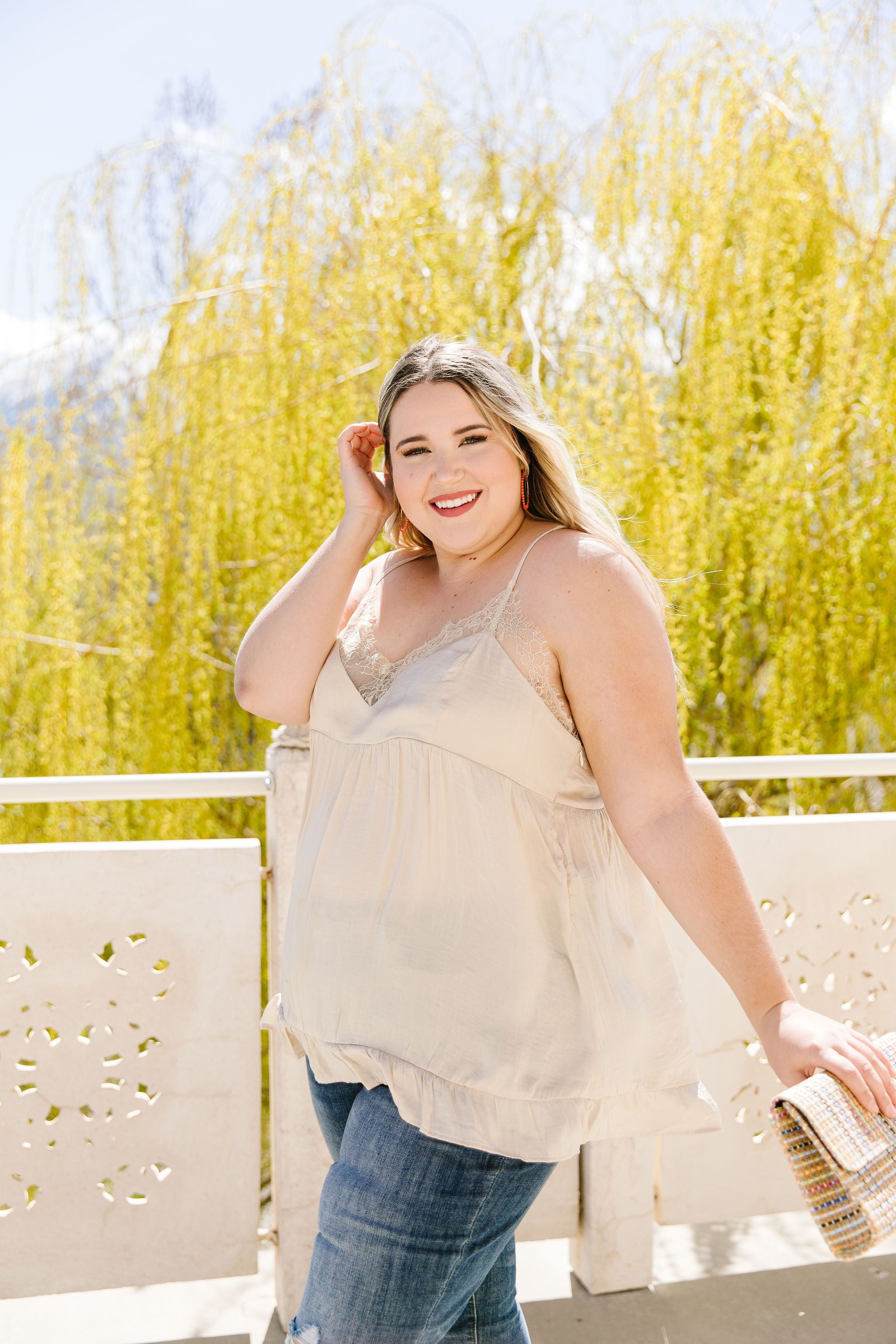 Satin & Lace Babydoll Cami In Shell