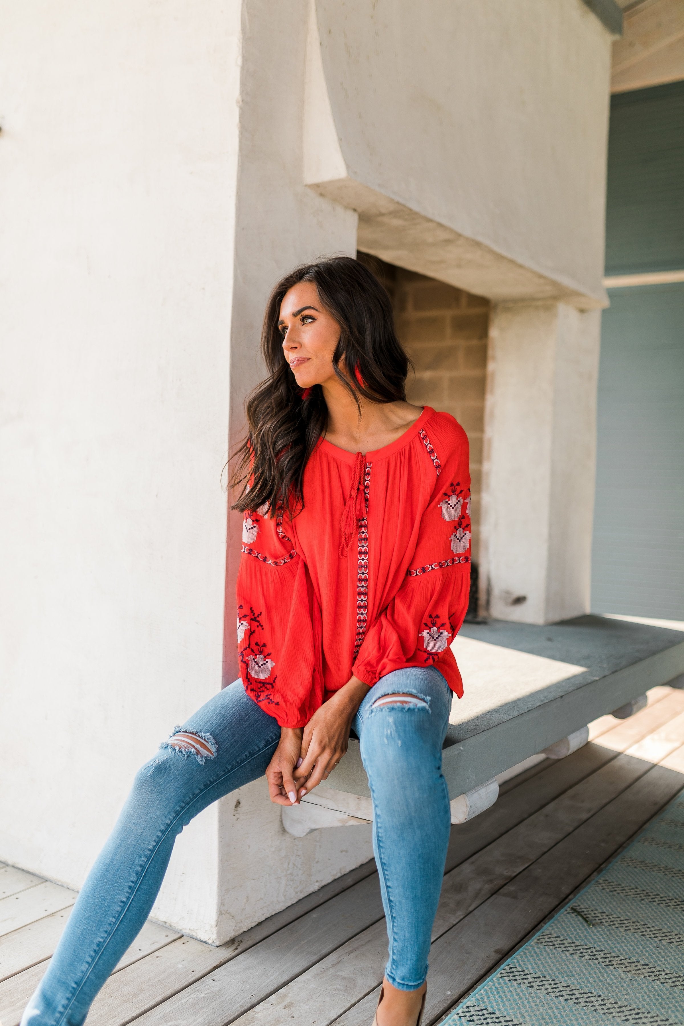 Scarlet Embroidered Top