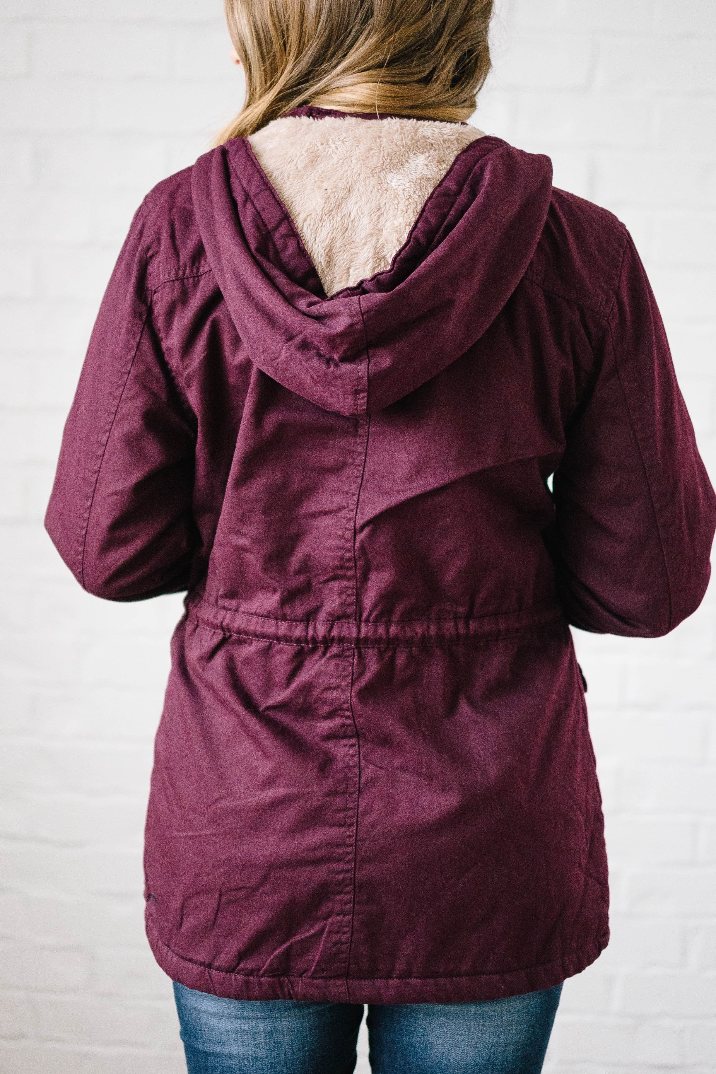 Scouting It Out Fur Lined Jacket in Burgundy