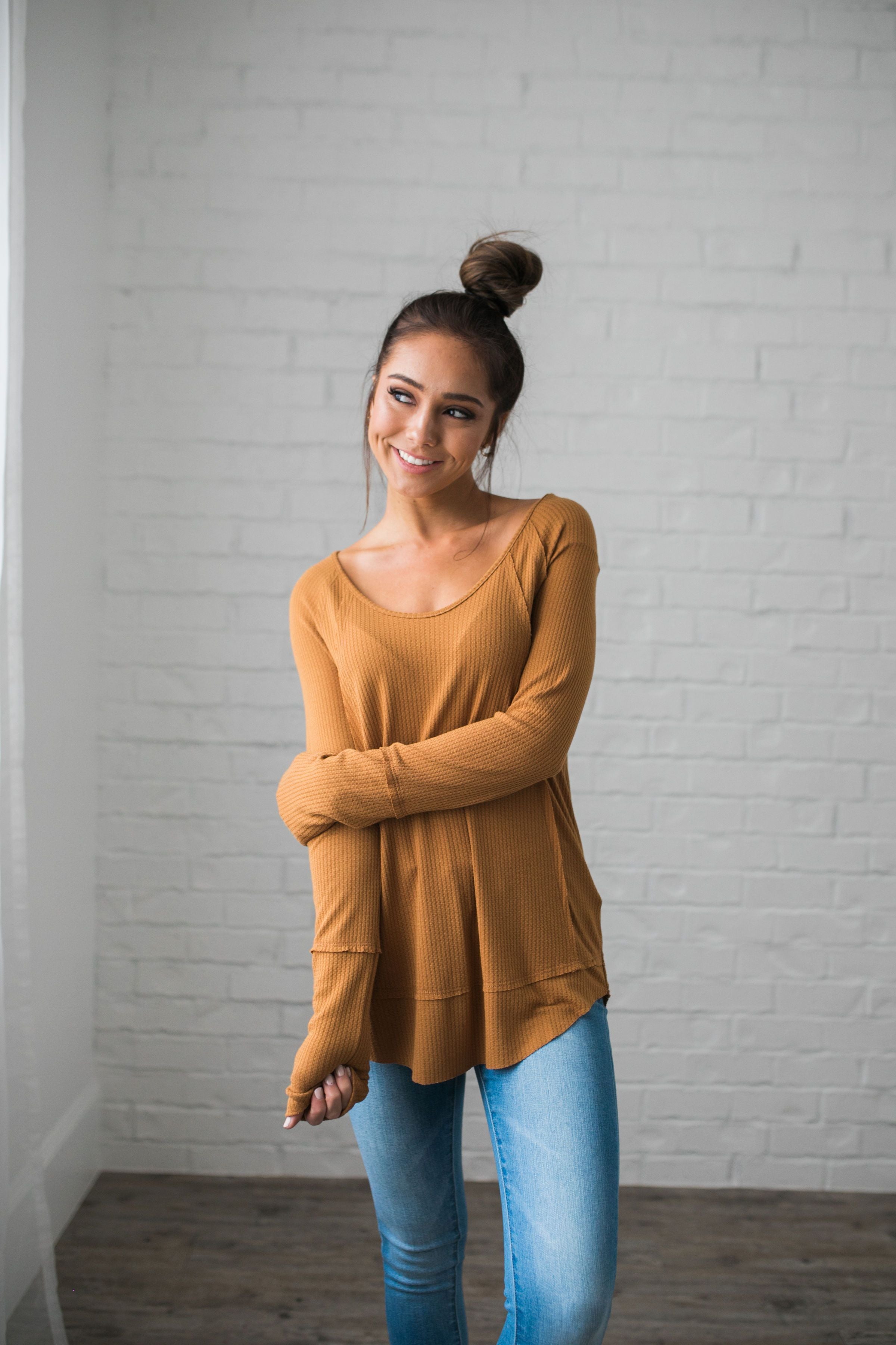 Seams Splendid Top In Camel - ALL SALES FINAL