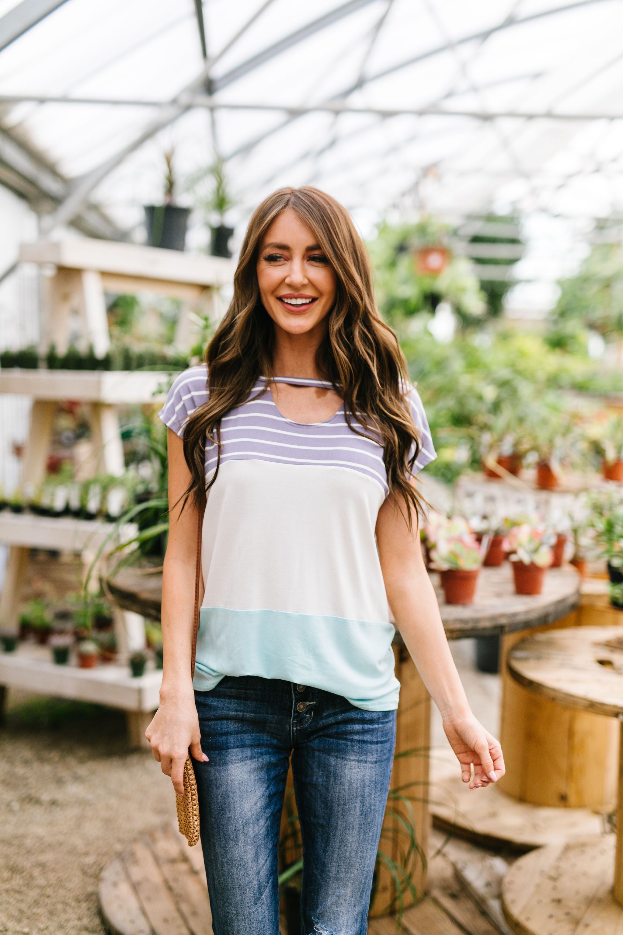 Sherbet Color Block Top In Sky Blue & Lilac