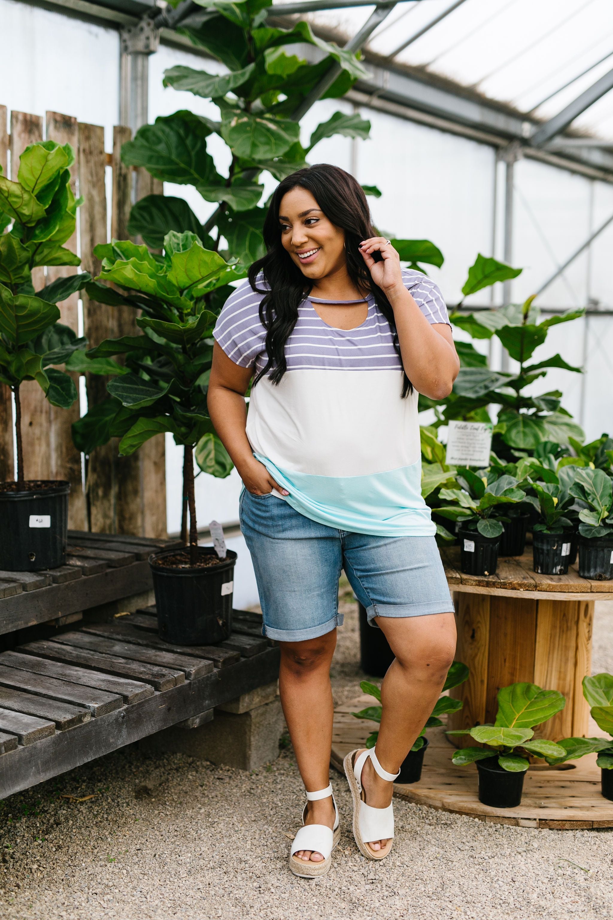 Sherbet Color Block Top In Sky Blue & Lilac