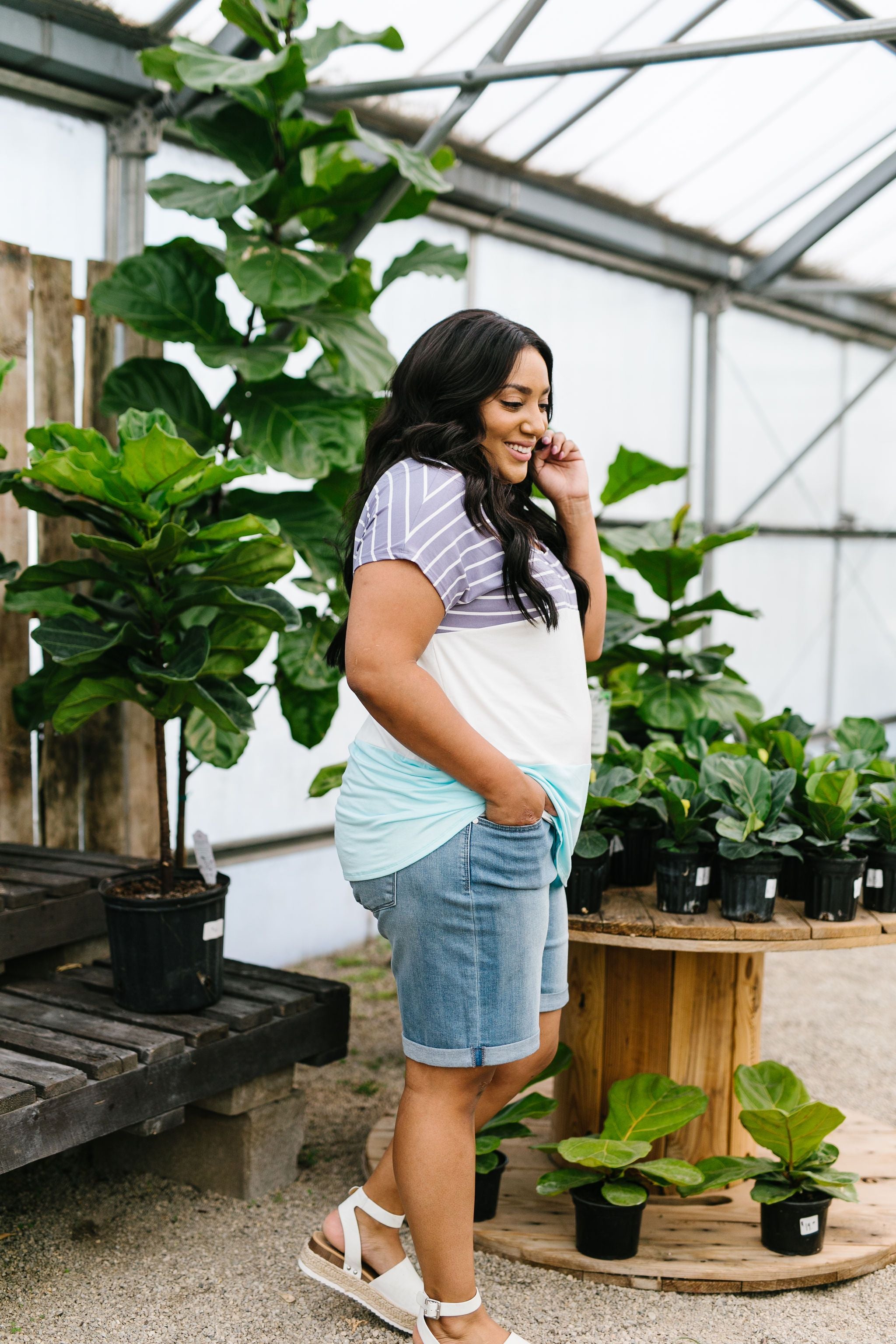 Sherbet Color Block Top In Sky Blue & Lilac