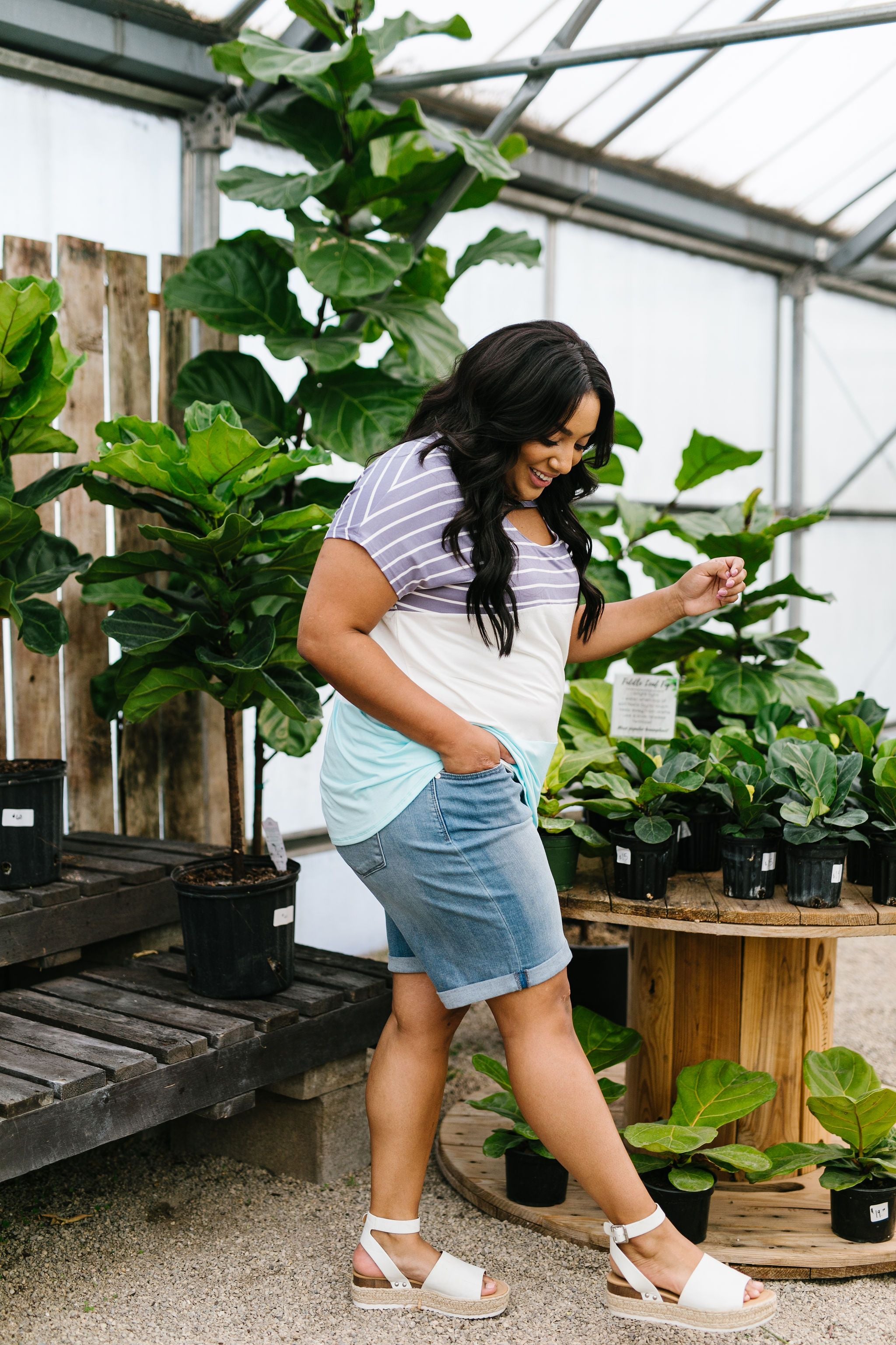 Sherbet Color Block Top In Sky Blue & Lilac