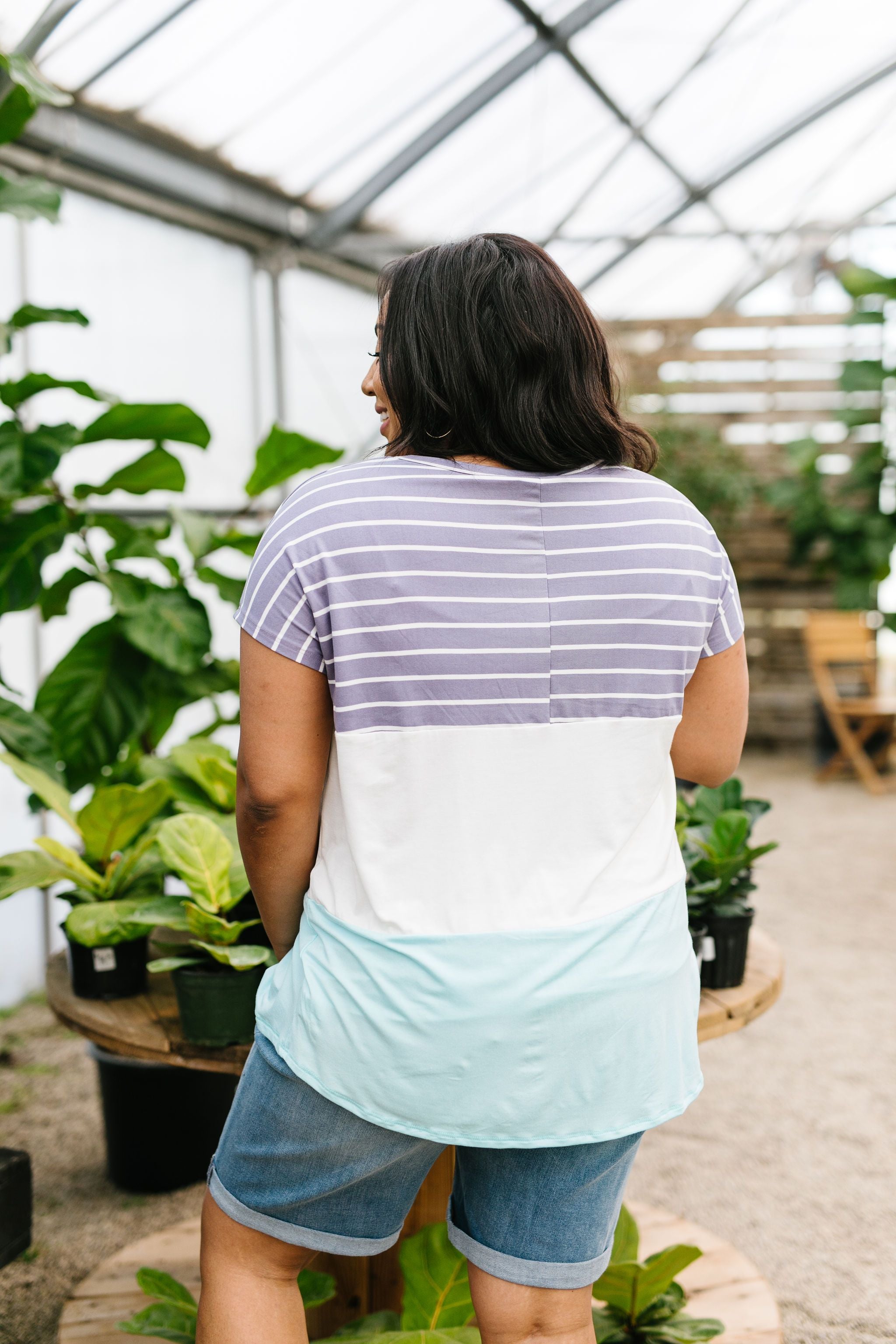 Sherbet Color Block Top In Sky Blue & Lilac