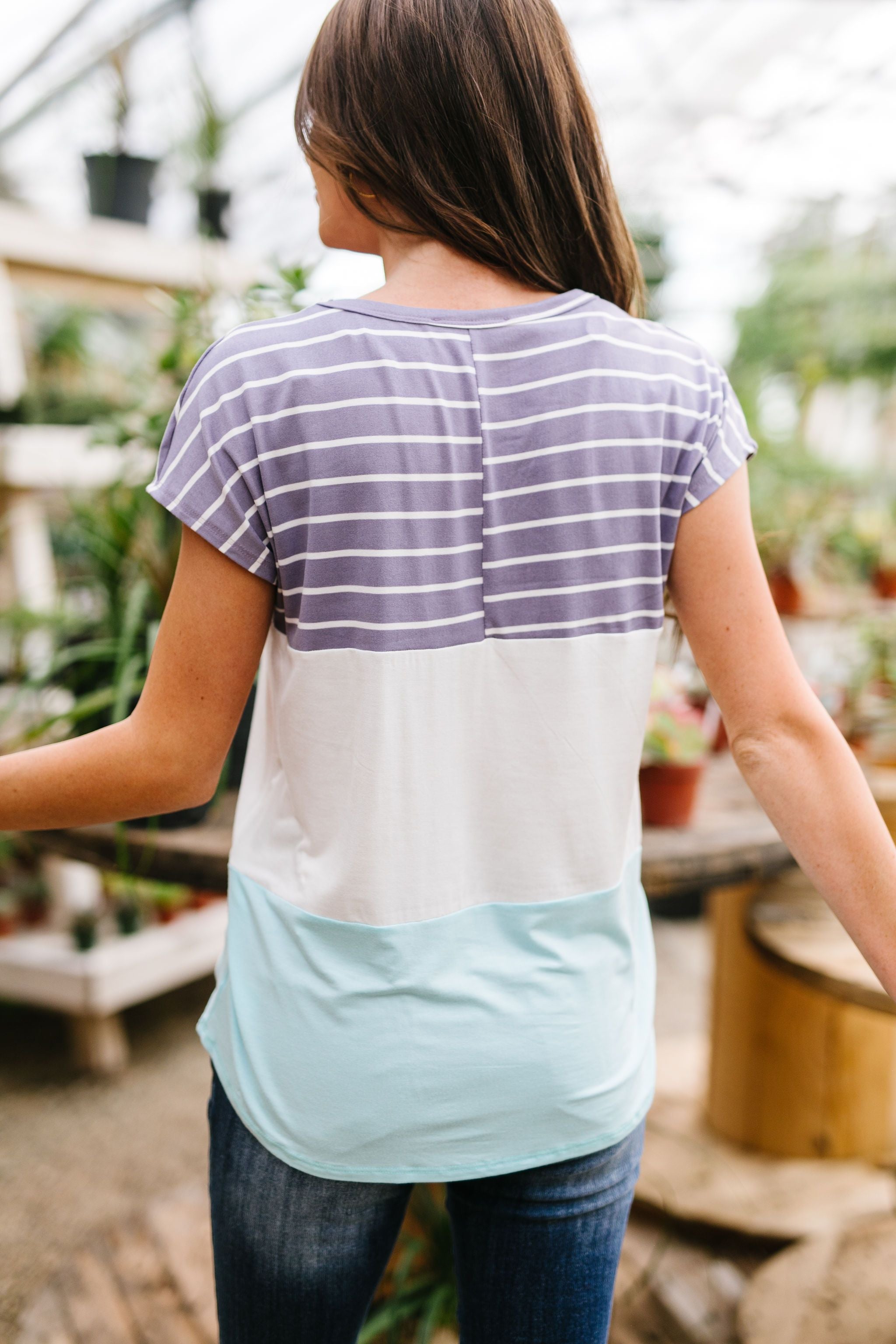 Sherbet Color Block Top In Sky Blue & Lilac