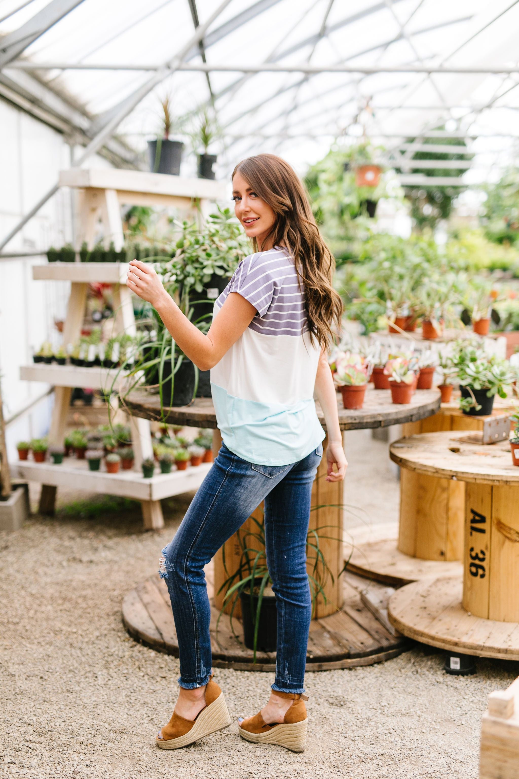 Sherbet Color Block Top In Sky Blue & Lilac