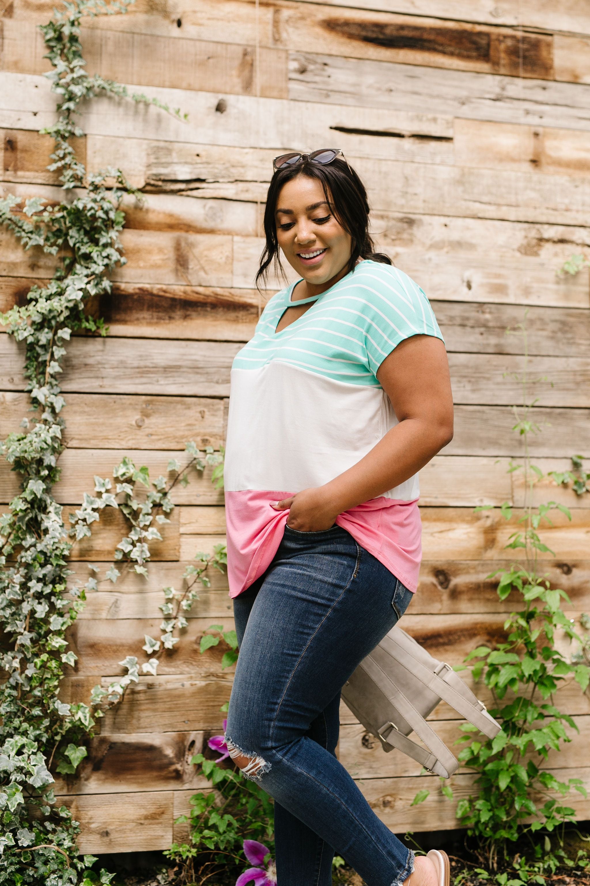 Sherbet Colorblock Top In Watermelon & Mint