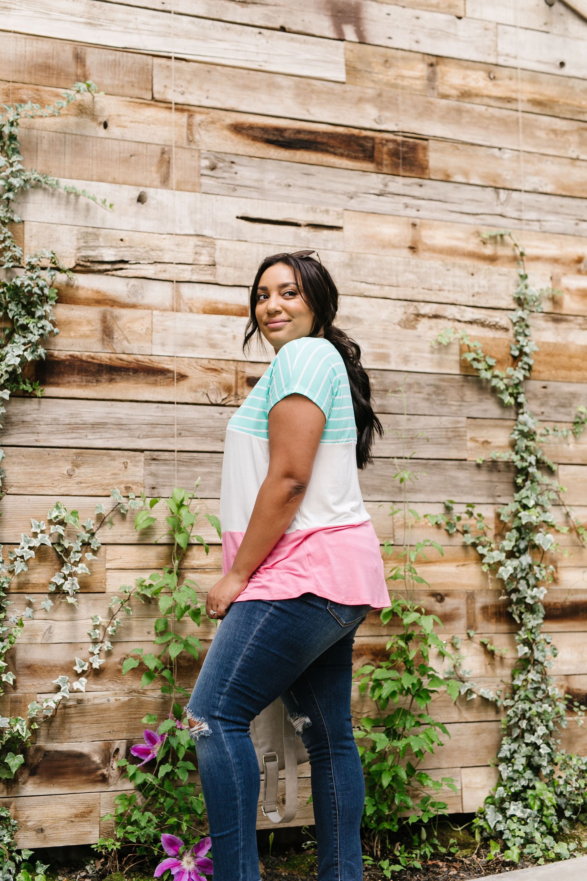 Sherbet Colorblock Top In Watermelon & Mint
