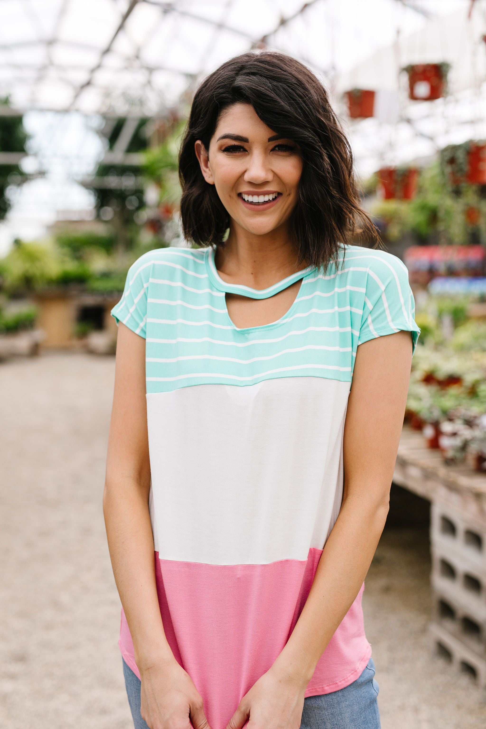 Sherbet Colorblock Top In Watermelon & Mint