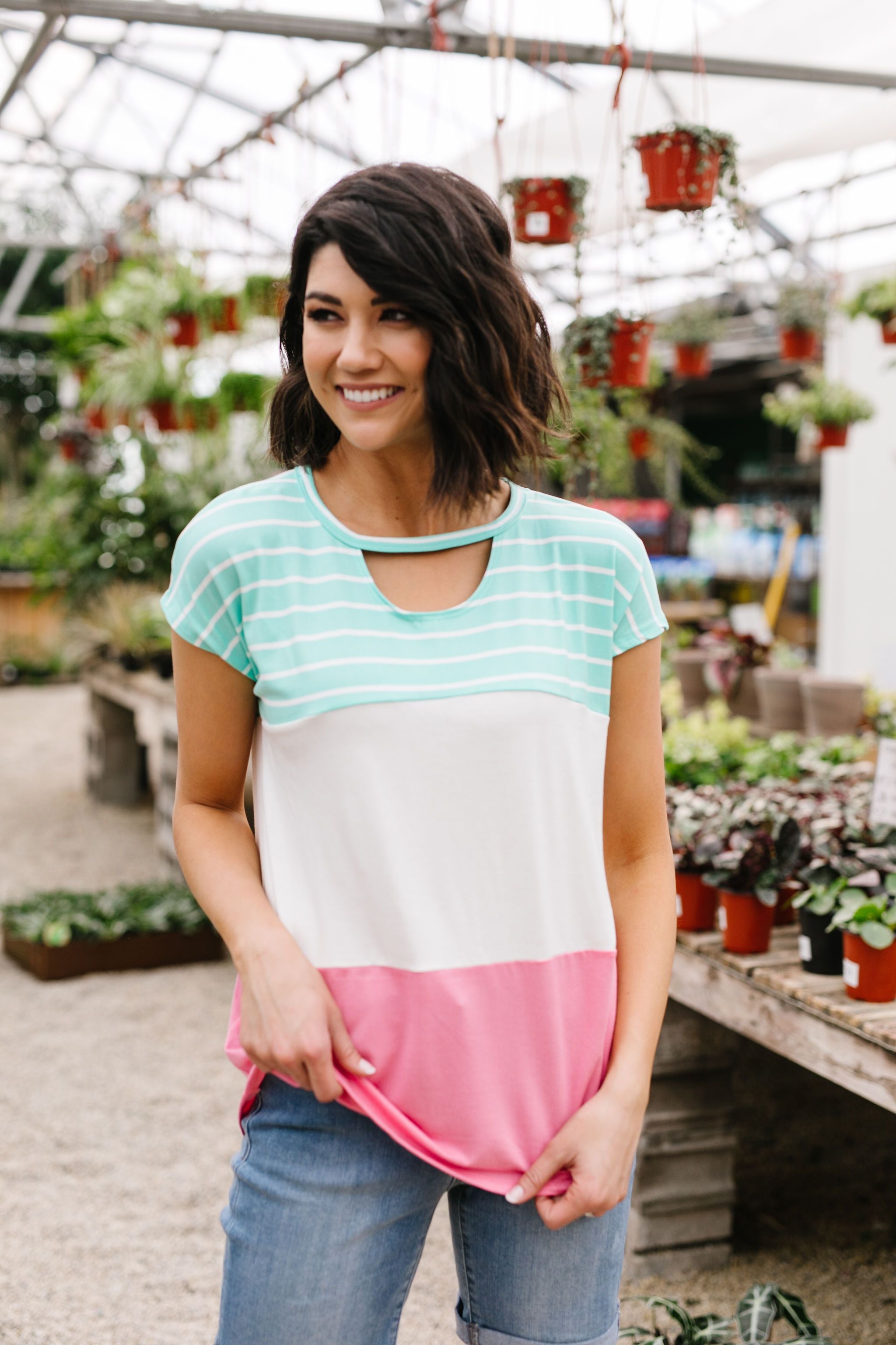 Sherbet Colorblock Top In Watermelon & Mint