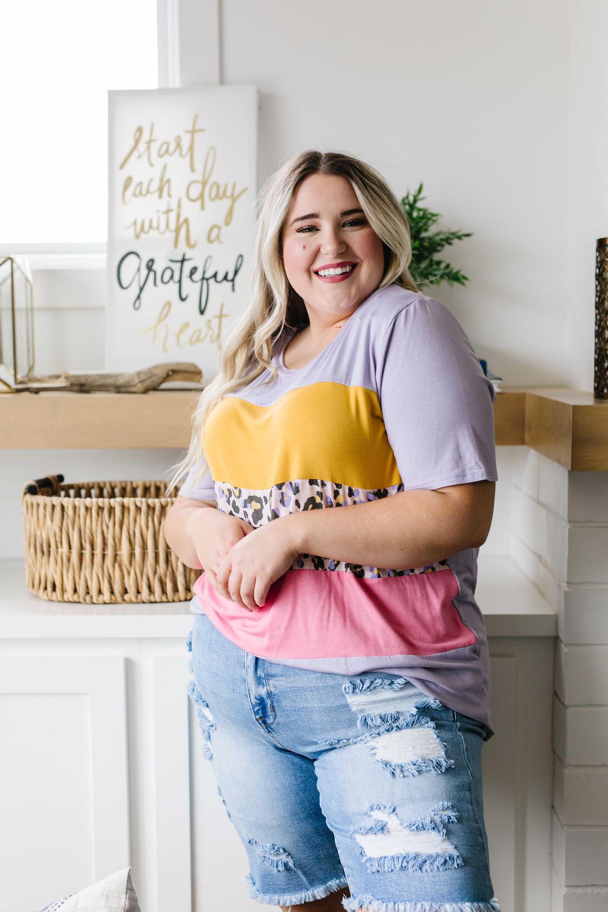 Sherbet Leopard Colorblock Top