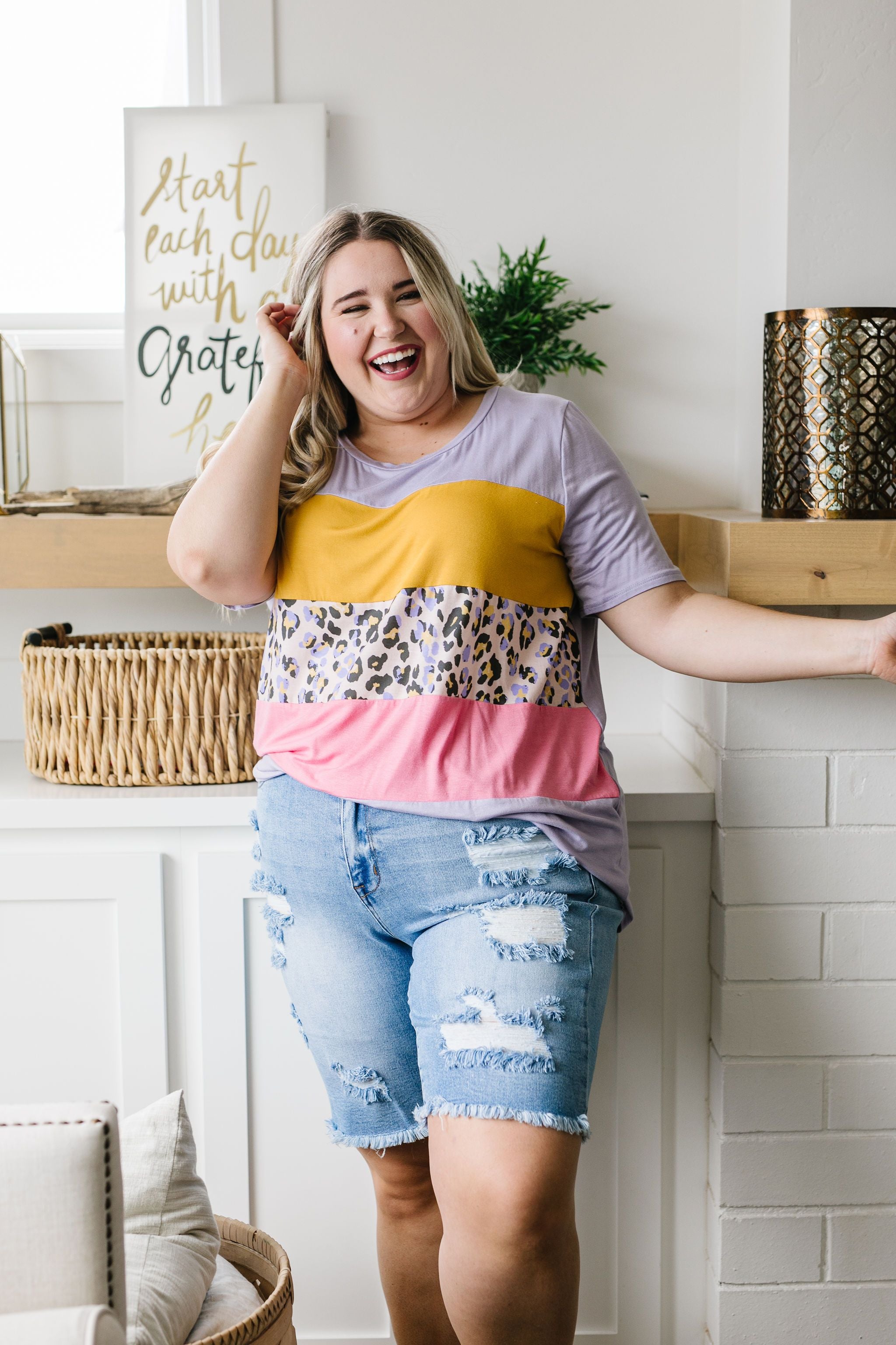 Sherbet Leopard Colorblock Top