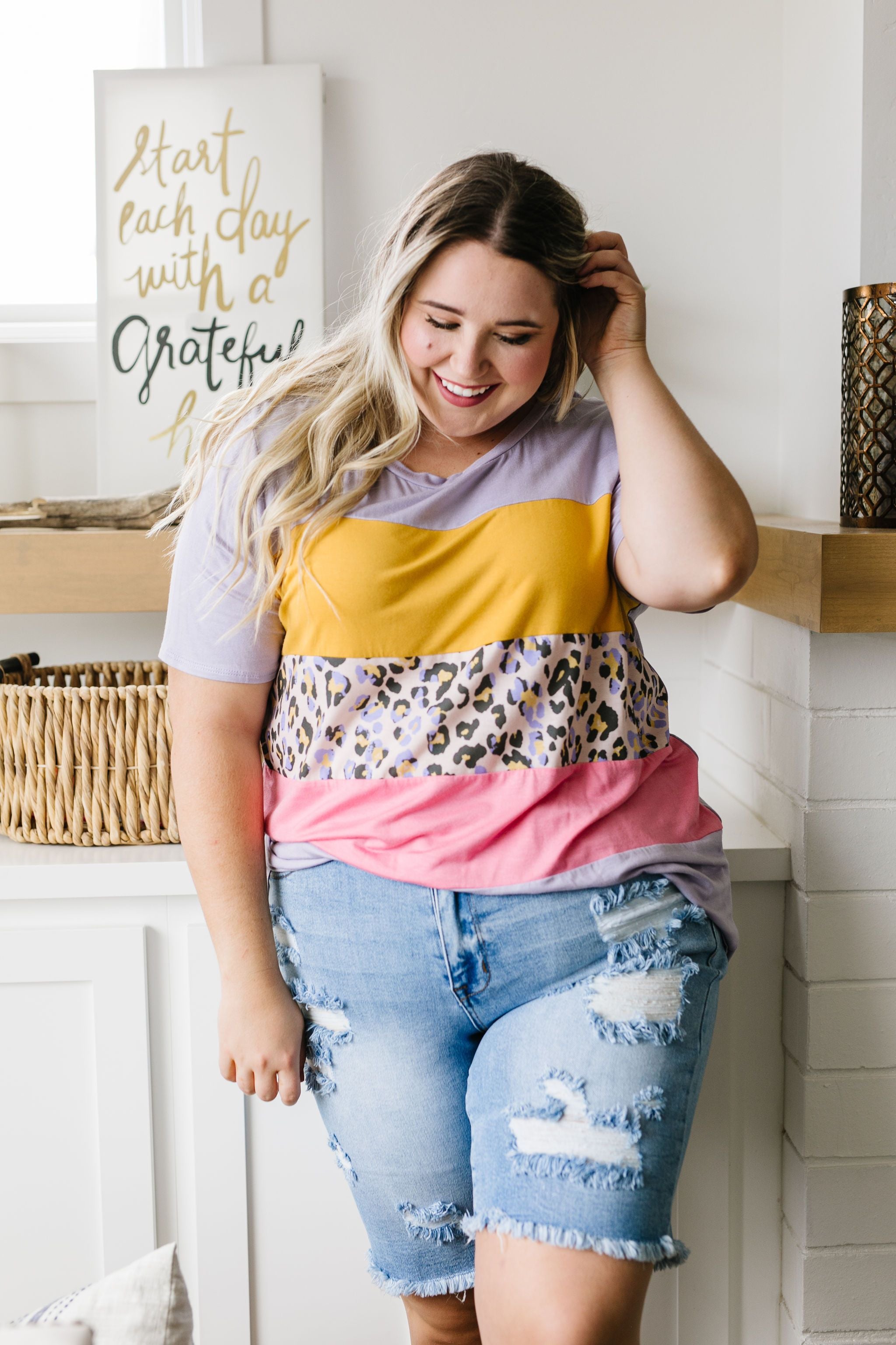 Sherbet Leopard Colorblock Top