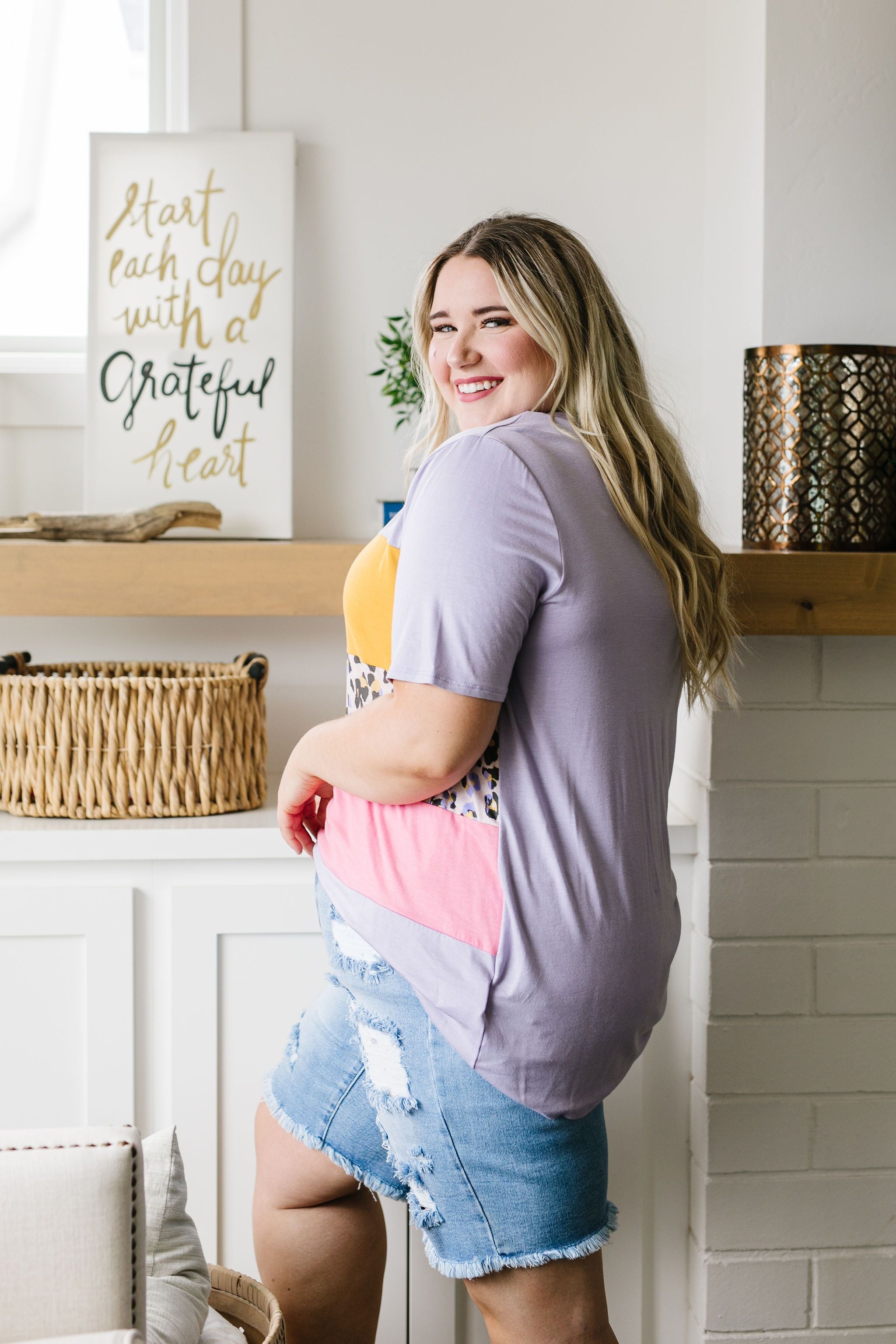 Sherbet Leopard Colorblock Top