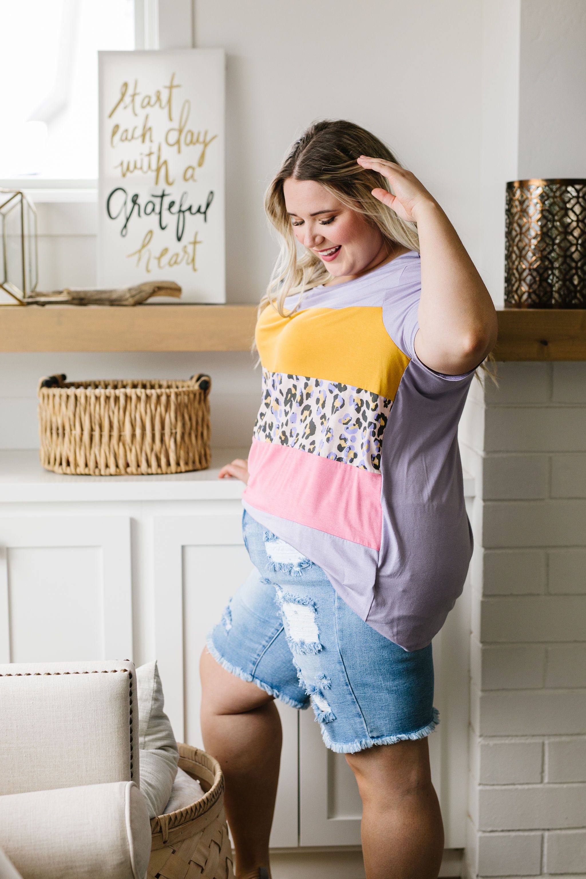 Sherbet Leopard Colorblock Top