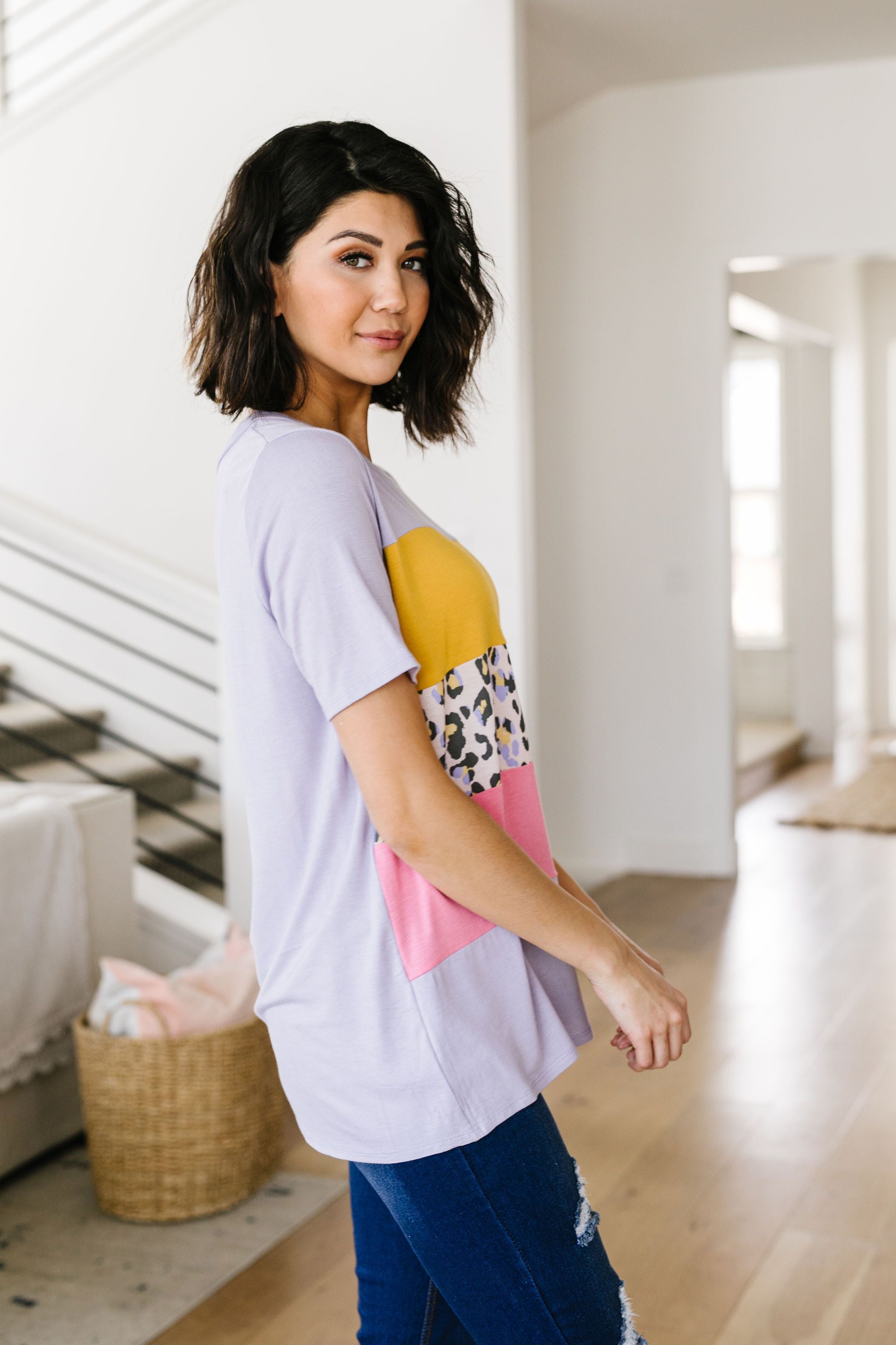 Sherbet Leopard Colorblock Top