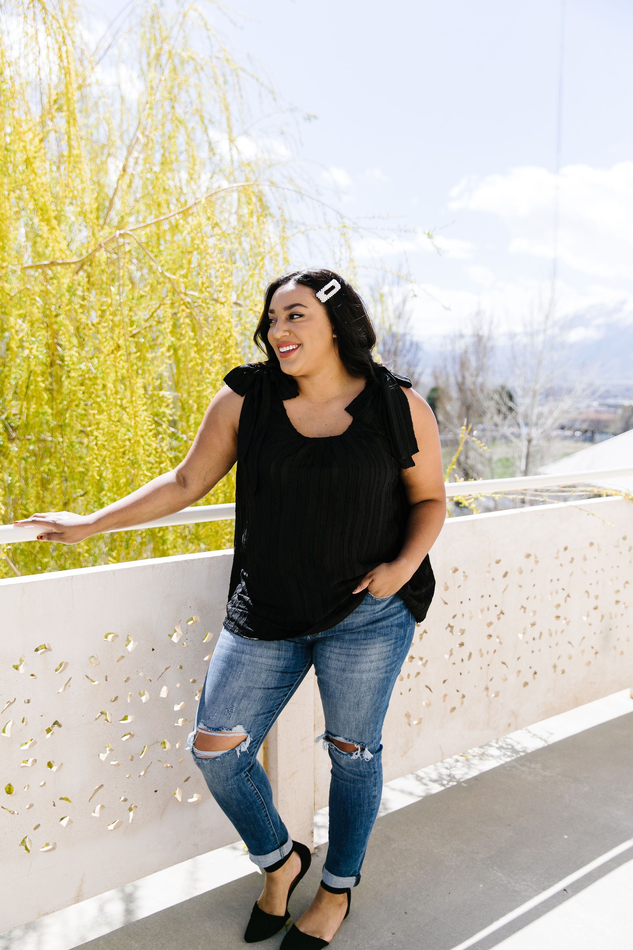 Shoulder Tie Tank In Black