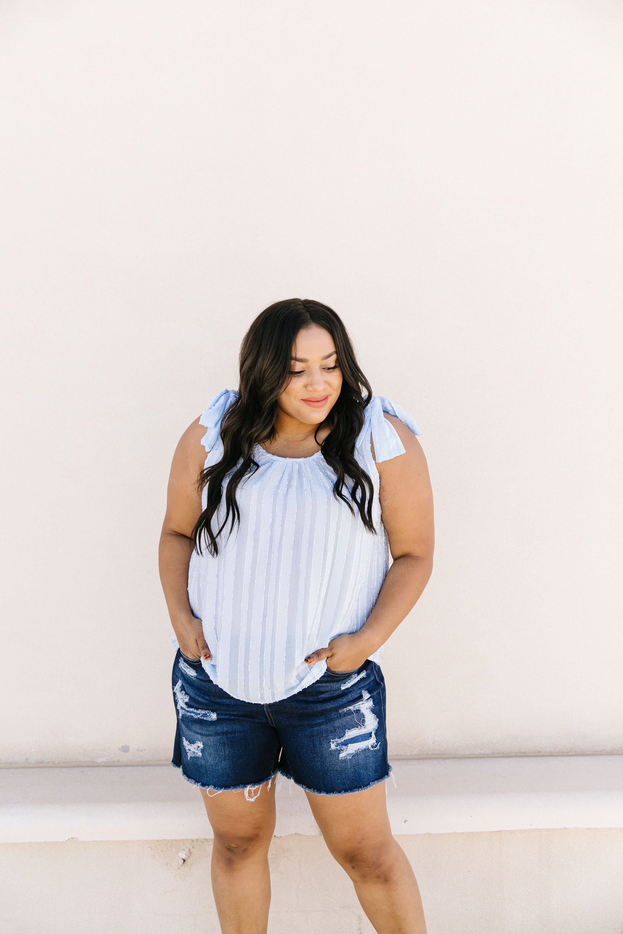 Shoulder Tie Tank In Pale Blue