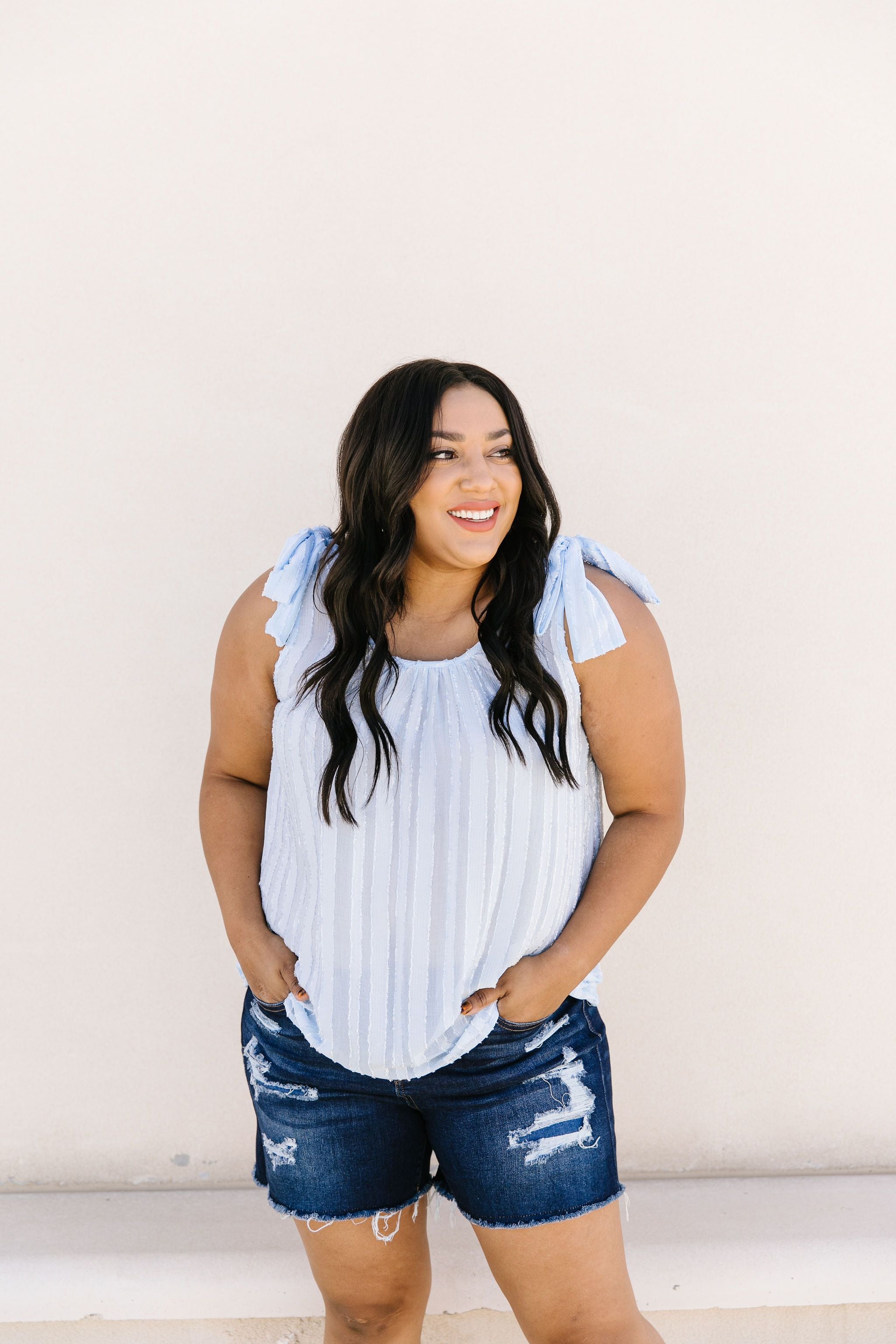 Shoulder Tie Tank In Pale Blue