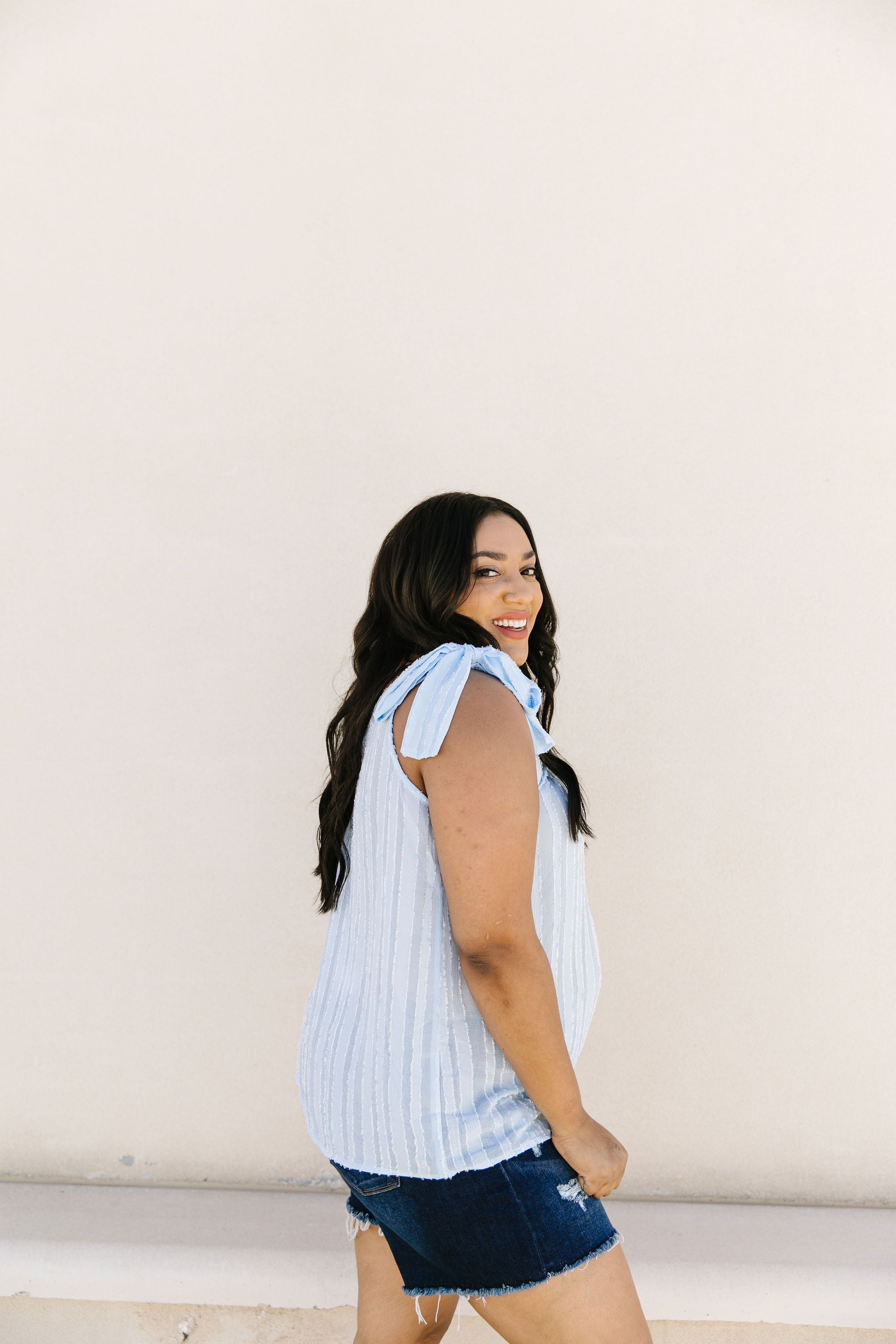 Shoulder Tie Tank In Pale Blue